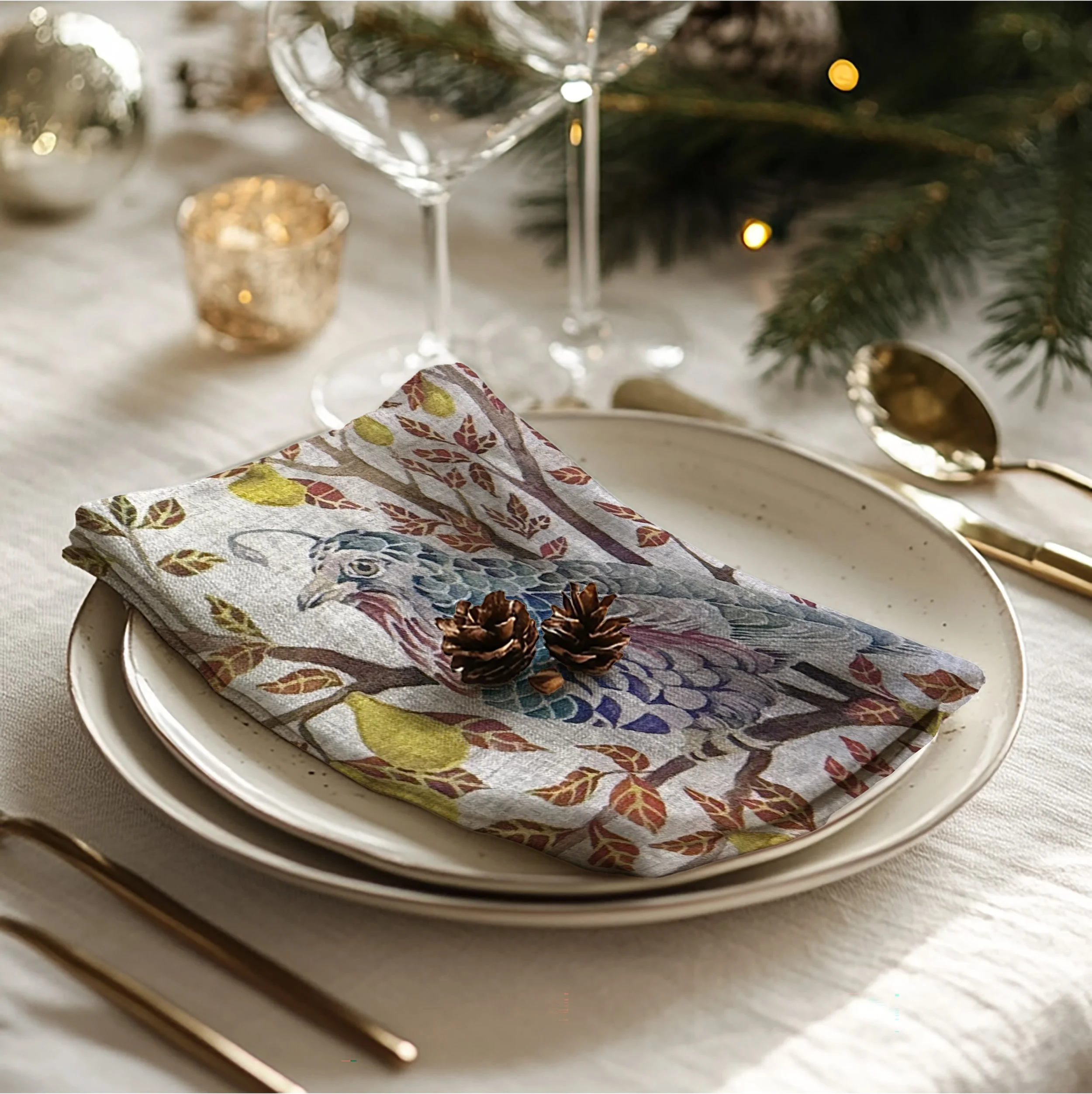 partridghe in a pear tree linen napking.jpg