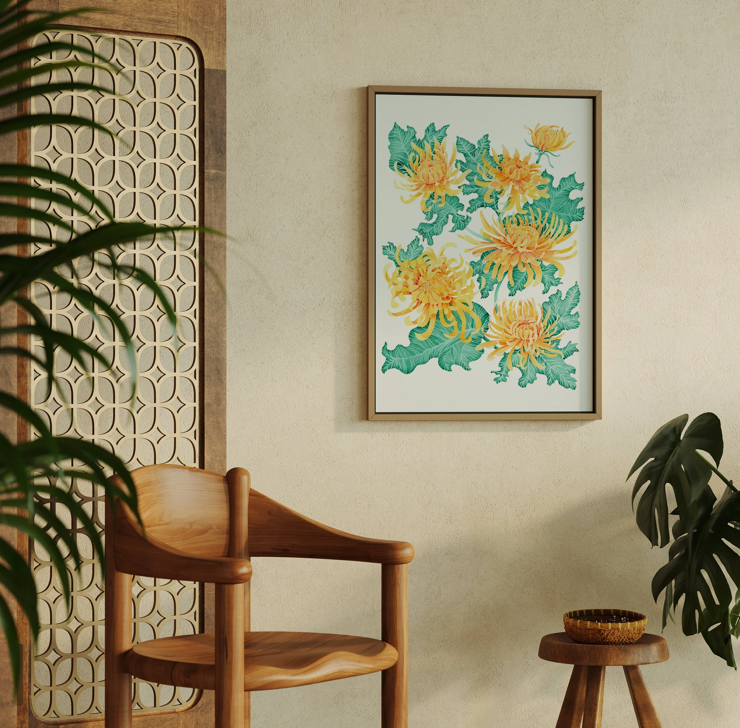 chrsyanthemum in tangerine on wall.jpg