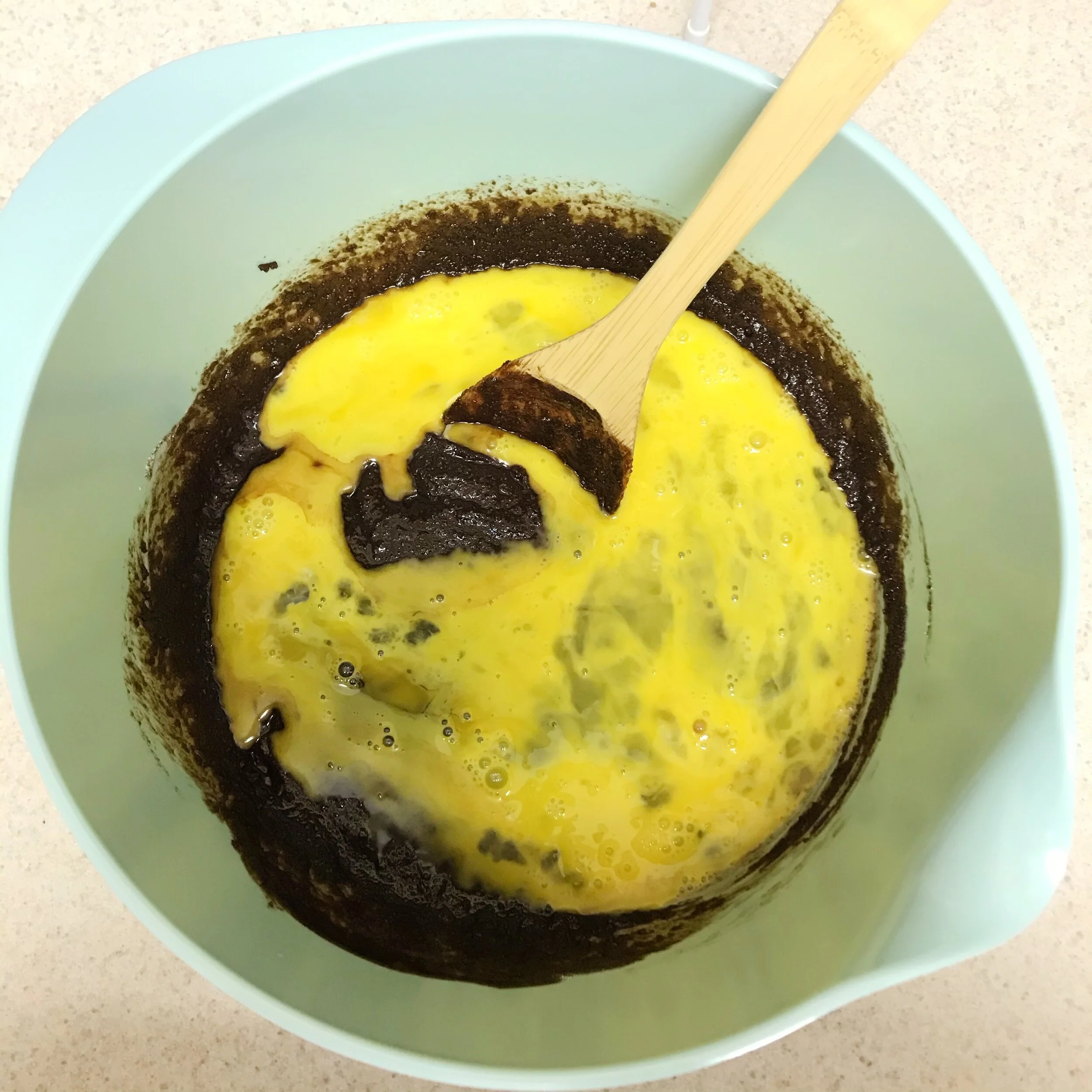 Then the eggs and vanilla