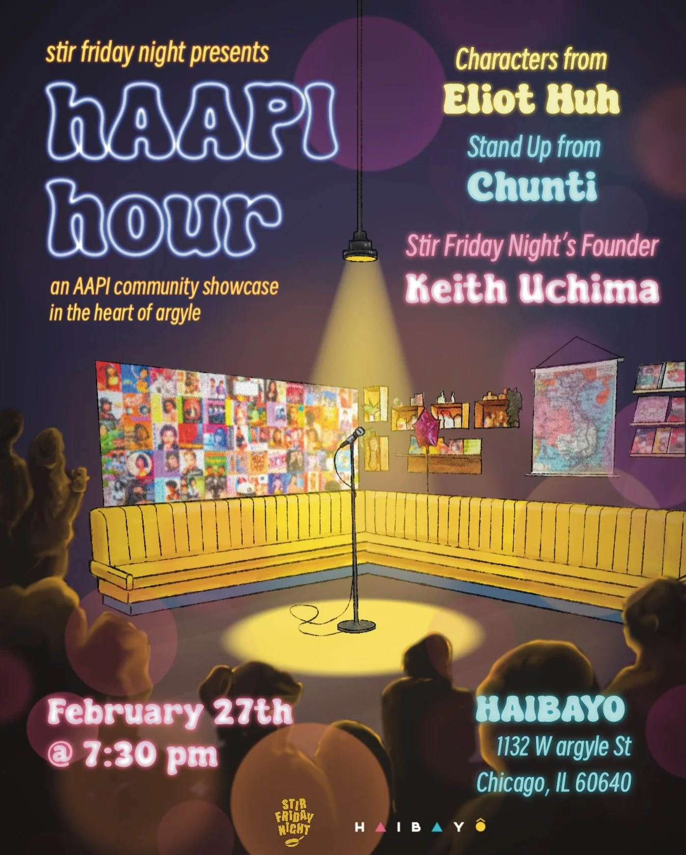Announcing the line up for our Friday, 2/27
show!

Characters from @eliothuhtellsjokes 
Stand Up from @chunti_x 
AAPI Community Highlight @stirfridaynight &lsquo;s founder Keith Uchima

Tickets still available on our website and link in bio!
#thingst