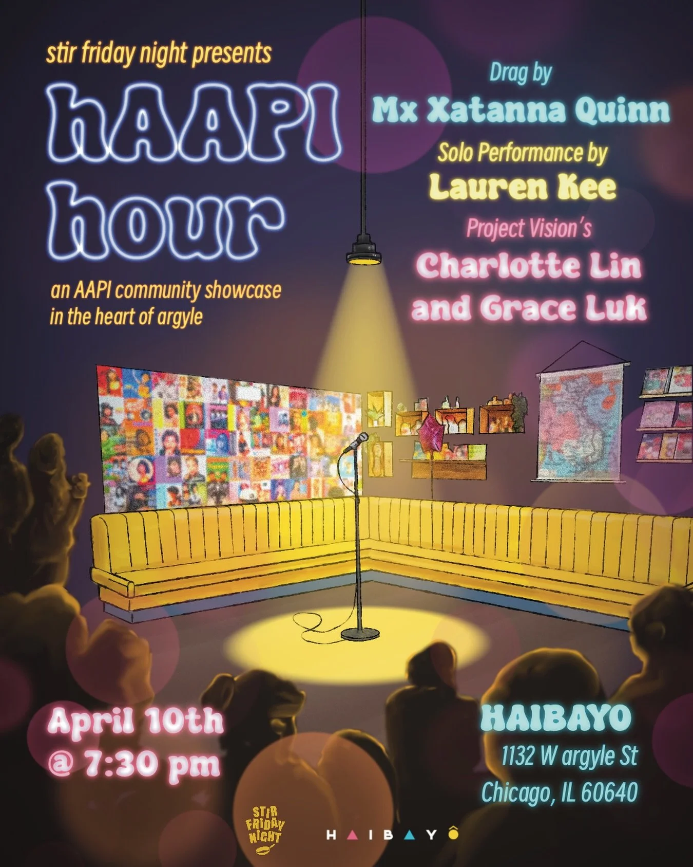Announcing the line up for our Friday, 4/10
show!

Drag by @mxme.quinnx 
Solo Performance by @_laurentellsstories 
AAPI Community Highlight @project_vision &lsquo;s Charlotte Lin and Grace Luk
 
Tickets still available on our website and link in bio!