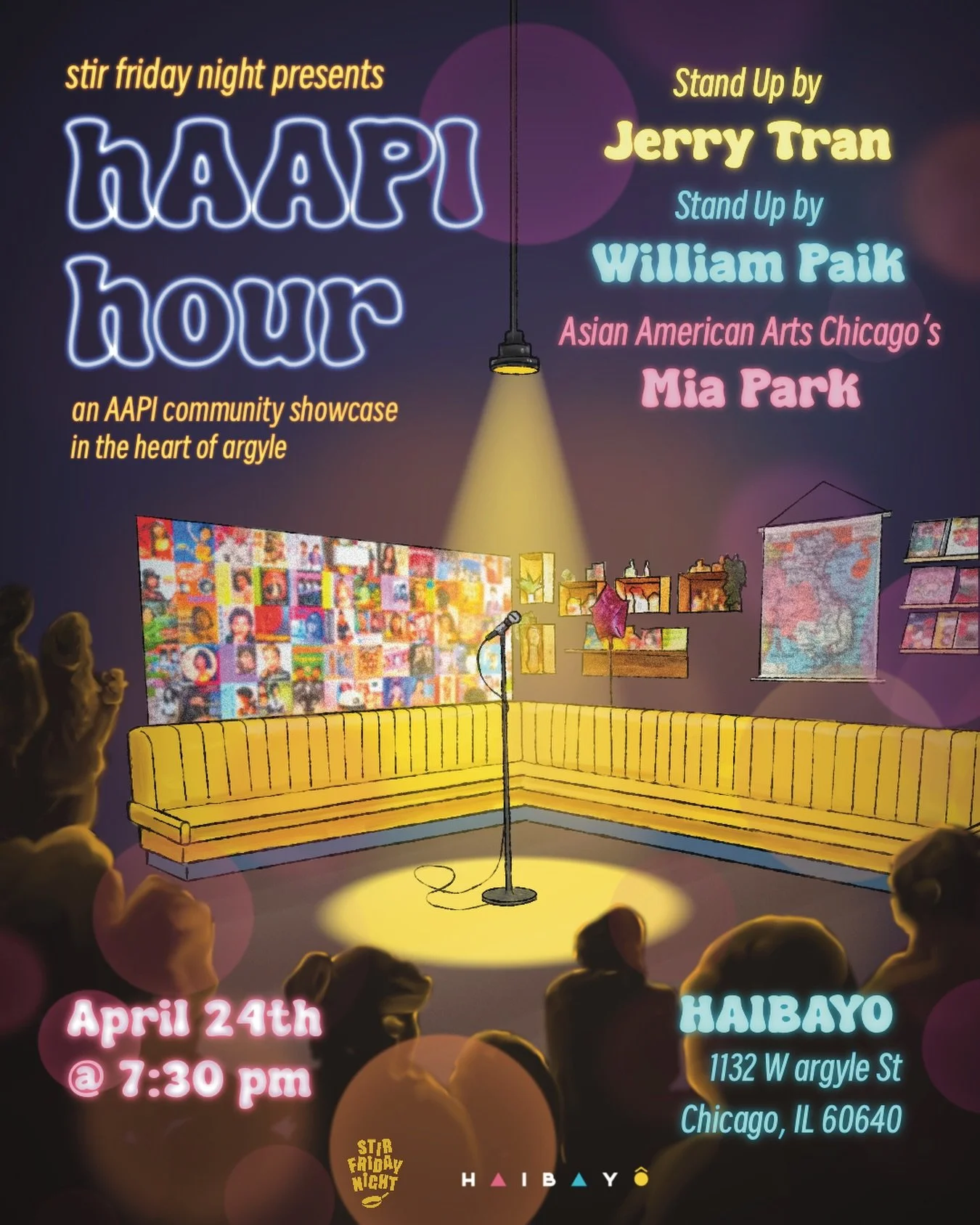 Announcing the line up for our Friday, 4/24
show!

Stand Up by @jrrytrn 
Stand Up by @williampaik8 
AAPI Community Highlight @aaartschicago &lsquo;s Mia Park

Tickets still available on our website and link in bio!

#thingstodoinchicago #aapi #commun