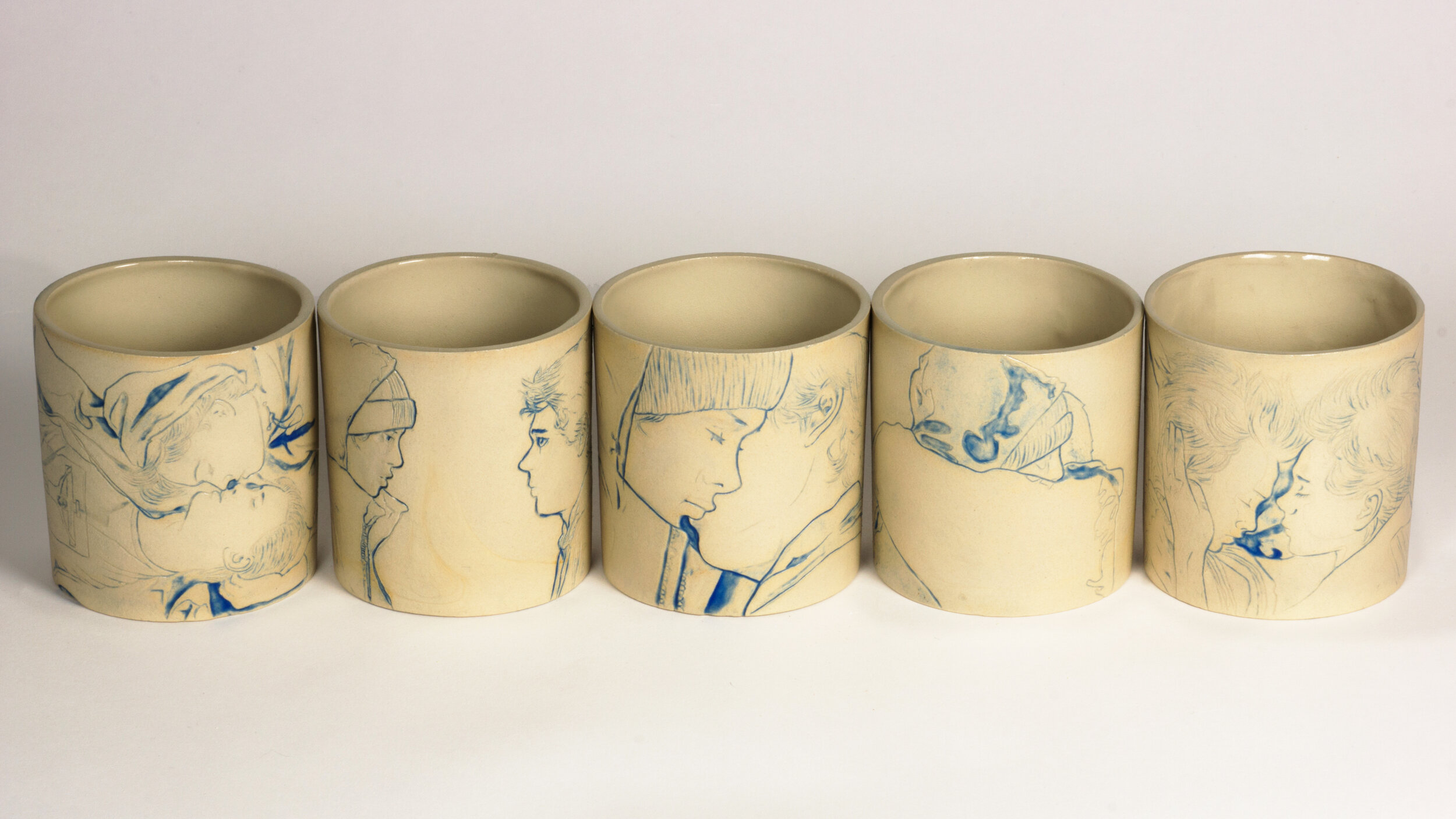  Hand illustrated mugs. 