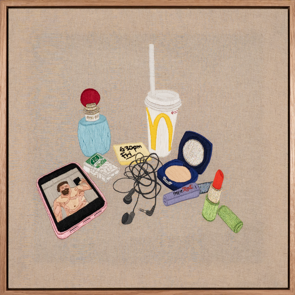 EMBROIDERY FLOSS ON LINEN 48 X 48CM