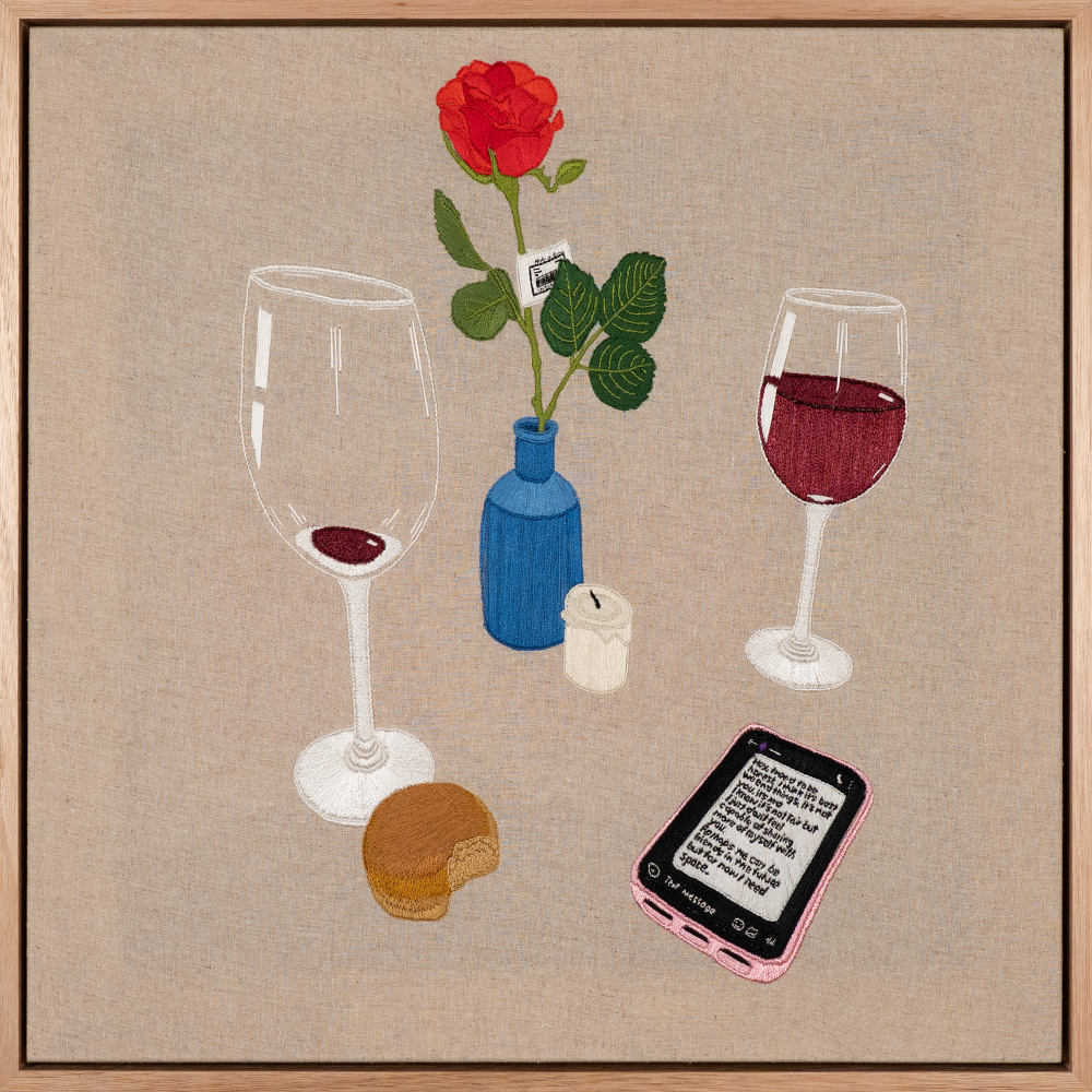 EMBROIDERY FLOSS ON LINEN 48 X 48CM