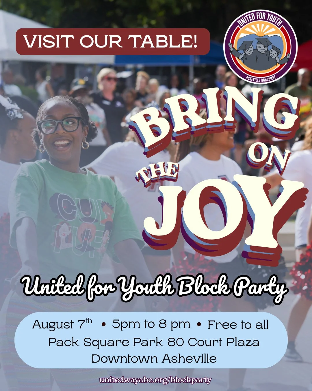 Come see us at the United for Youth Block Party this Friday in Pack Square Park! 🌈💜⁠
⁠
This event is all about celebrating young people and the systems that support them. Stop by our table (23), connect with 70+ amazing organizations, and enjoy liv
