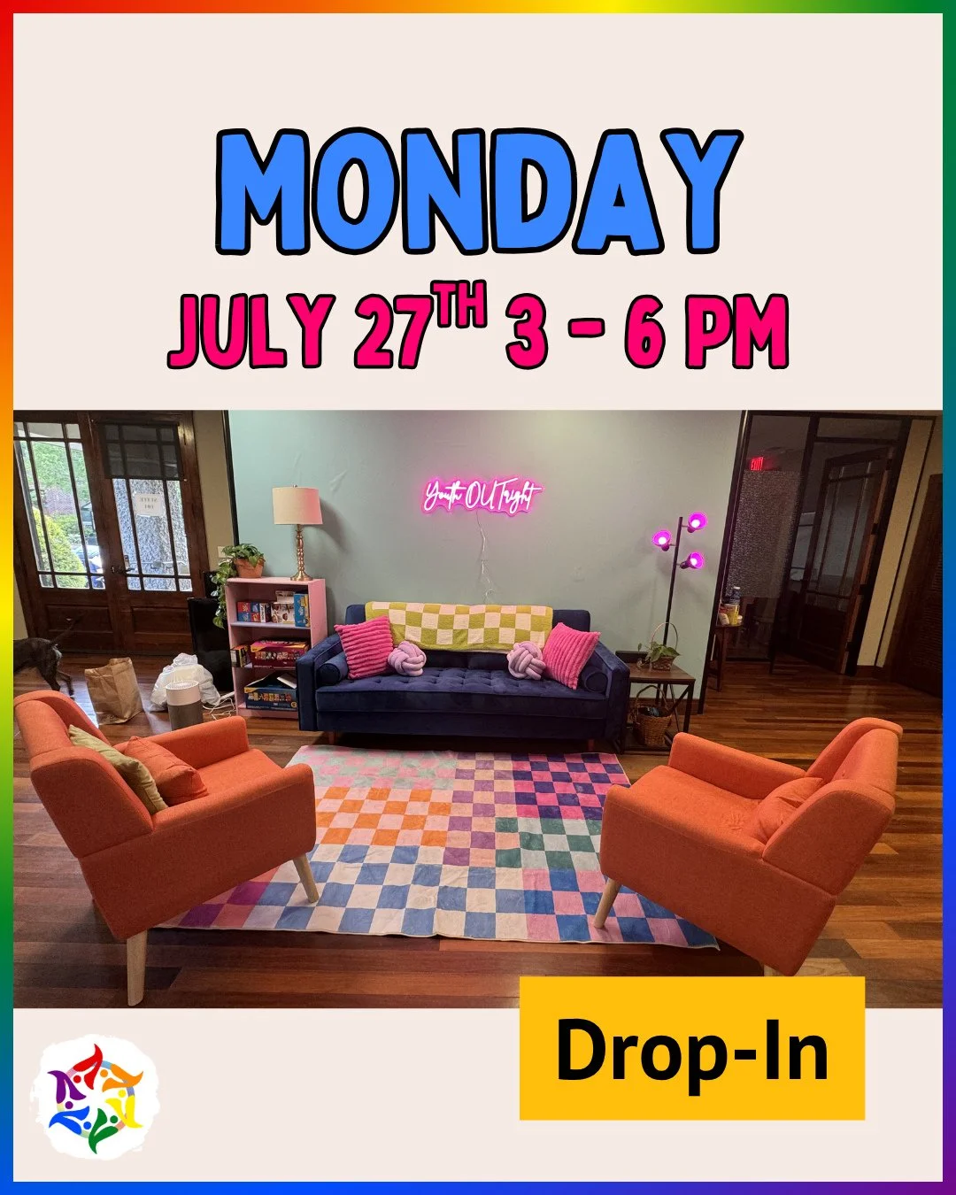 ✨️ Drop-In starts NOW! Come hang at our Youth Center in Montford for good vibes, free snacks, free gender affirming items, and whatever else floats your queer little boat. ⛵️