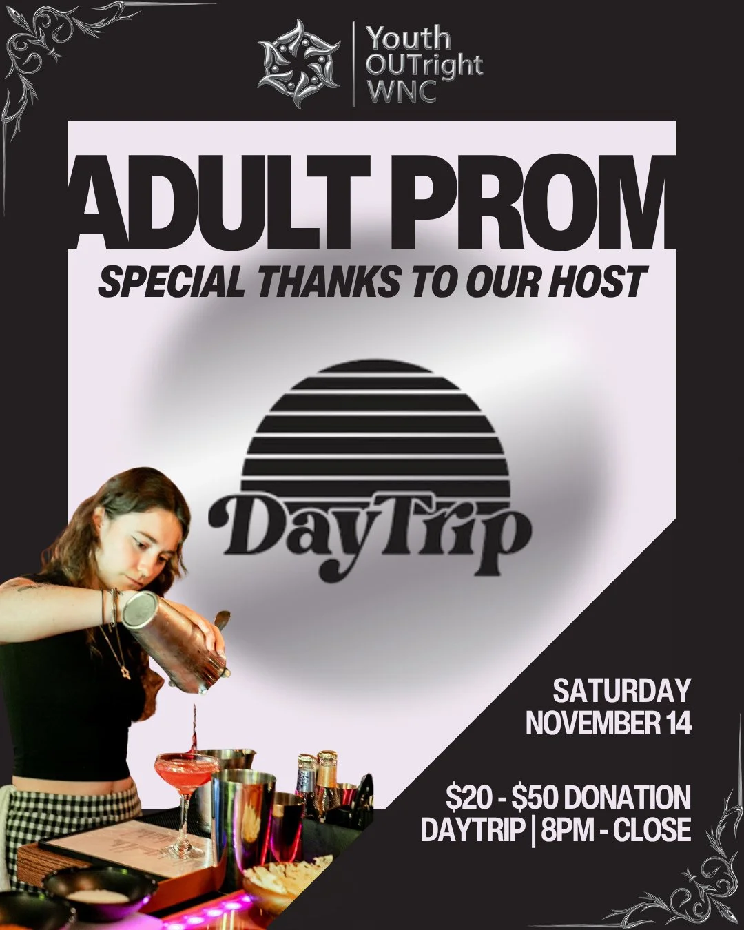 ⭐️ SAVE THE DATE: ADULT PROM - NOVEMBER 14TH AT DAYTRIP!⁠ We are super pumped the be hosted by Day Trip for this special evening.⁠
⁠⁠
🥳 Adult Prom Annual Fundraiser⁠
📅 Saturday, November 14th⁠
📍@daytrip.avl⁠
⏰️ 8 PM - Close⁠
🎟️ $20 - $50 donation