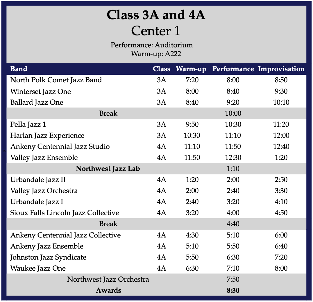 Jazz Festival Schedule — Northwest Bands