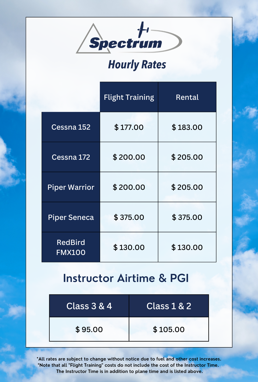 Our Rates — Spectrum Airways