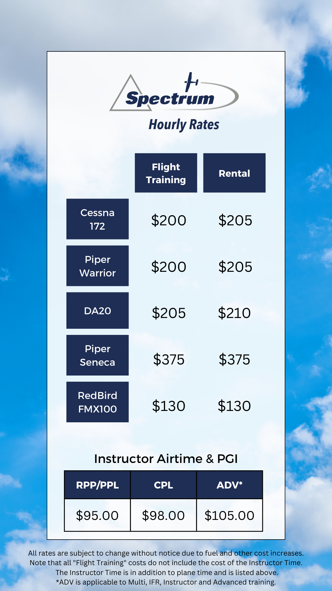 Our Rates — Spectrum Airways