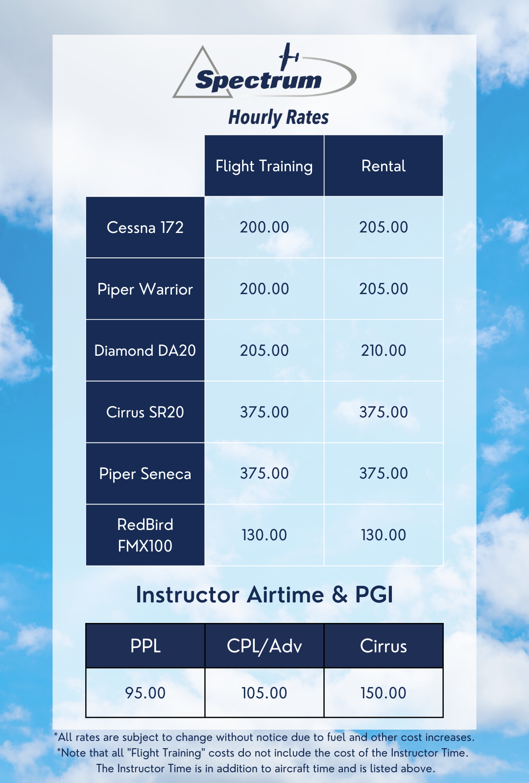 Our Rates — Spectrum Airways