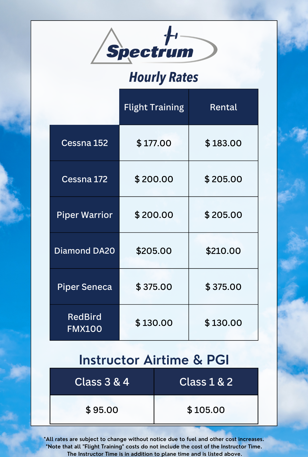 Our Rates — Spectrum Airways