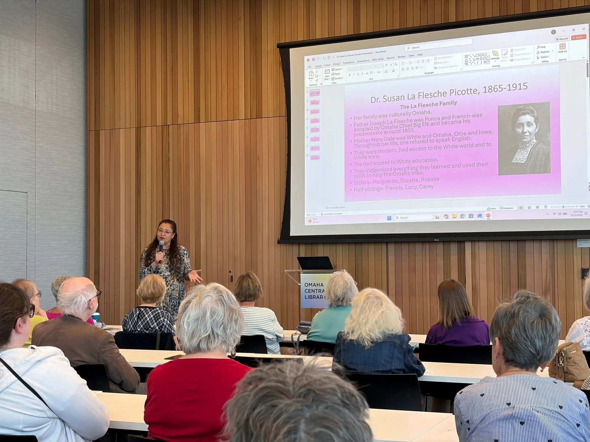 This month, Dr. Susana Geliga shared the inspiring story of Dr. Susan La Flesche Picotte to a packed room at Omaha&rsquo;s newly opened Central Library. Dr. Geliga recounted Dr. Susan&rsquo;s incredible life and work as the first Indigenous woman to 
