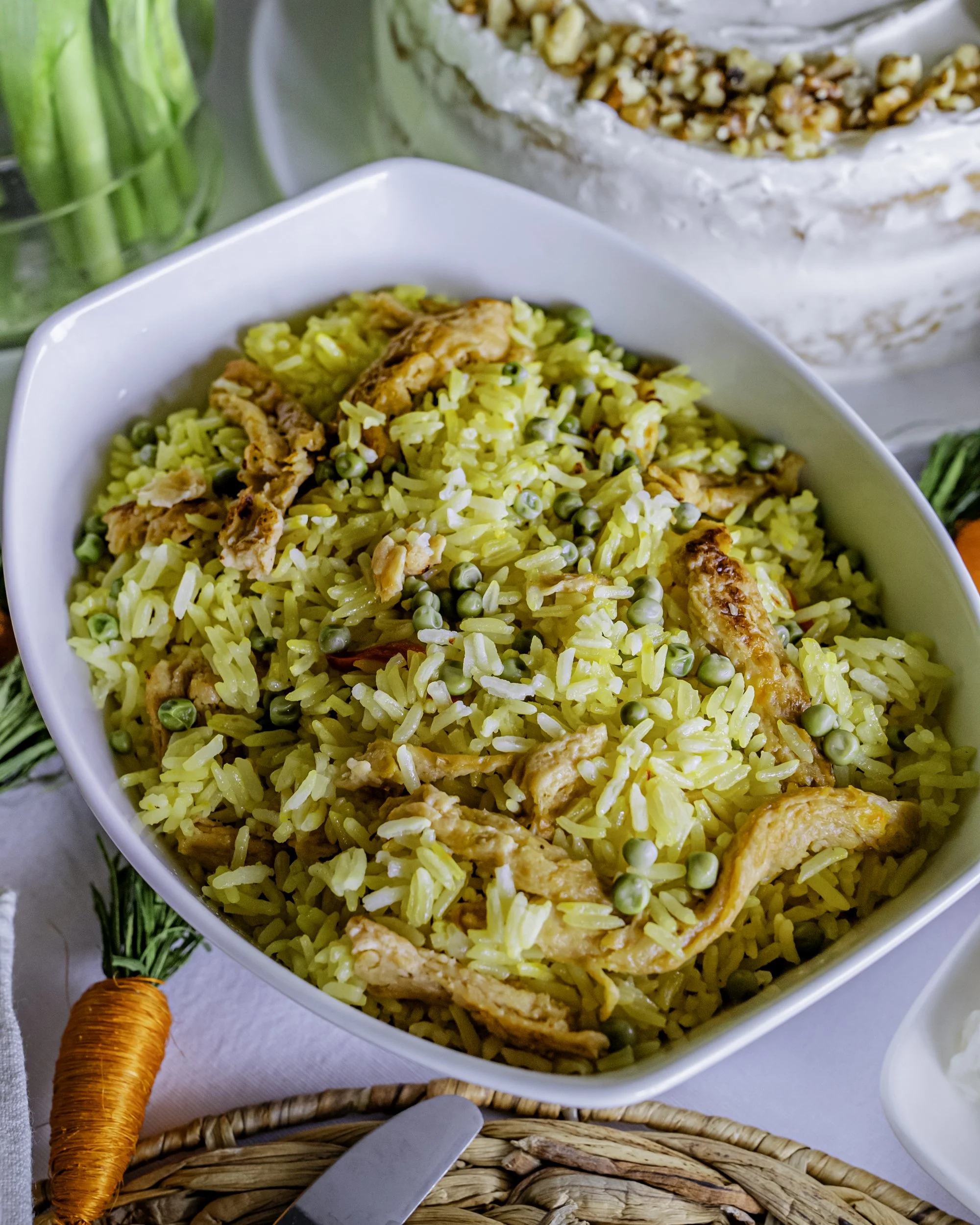Saffron Rice w/ Chick'n and English Peas - Serves 6-8