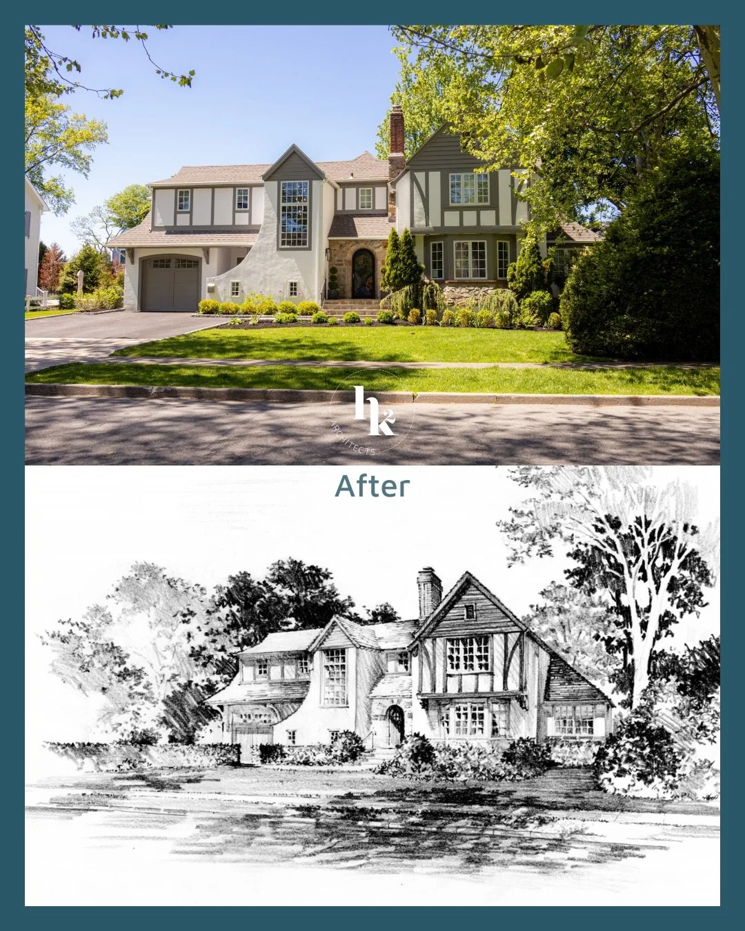 From sketch to reality. A home made from a vision. A year ago we shared this Tudor Revival mid-construction alongside the concept sketch that got it all started. Today we&rsquo;re sharing the finished result &mdash; and we couldn&rsquo;t be more prou