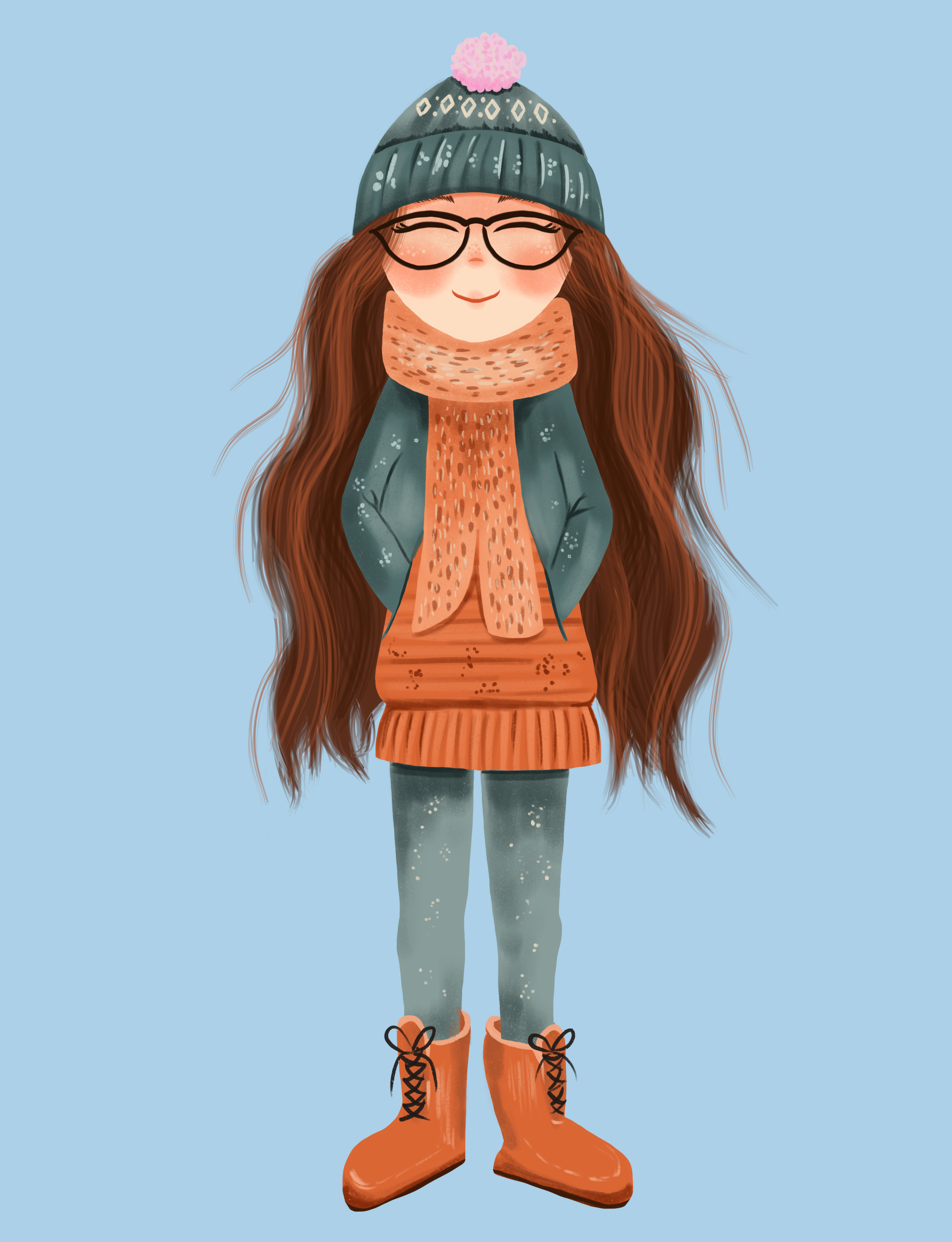 Girl — cozy winter light blue background.png