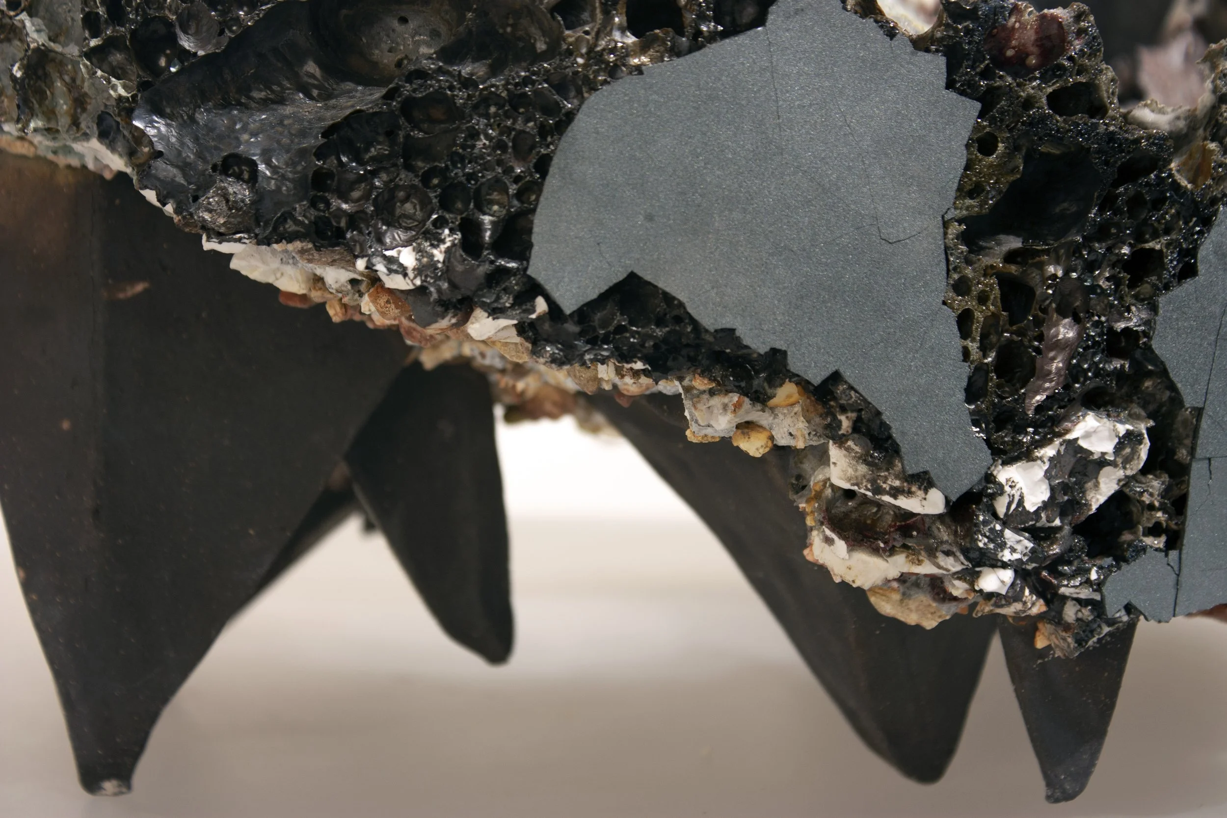 "Blush," 2021-22. Stone, steel, clay, glaze, and gravel.