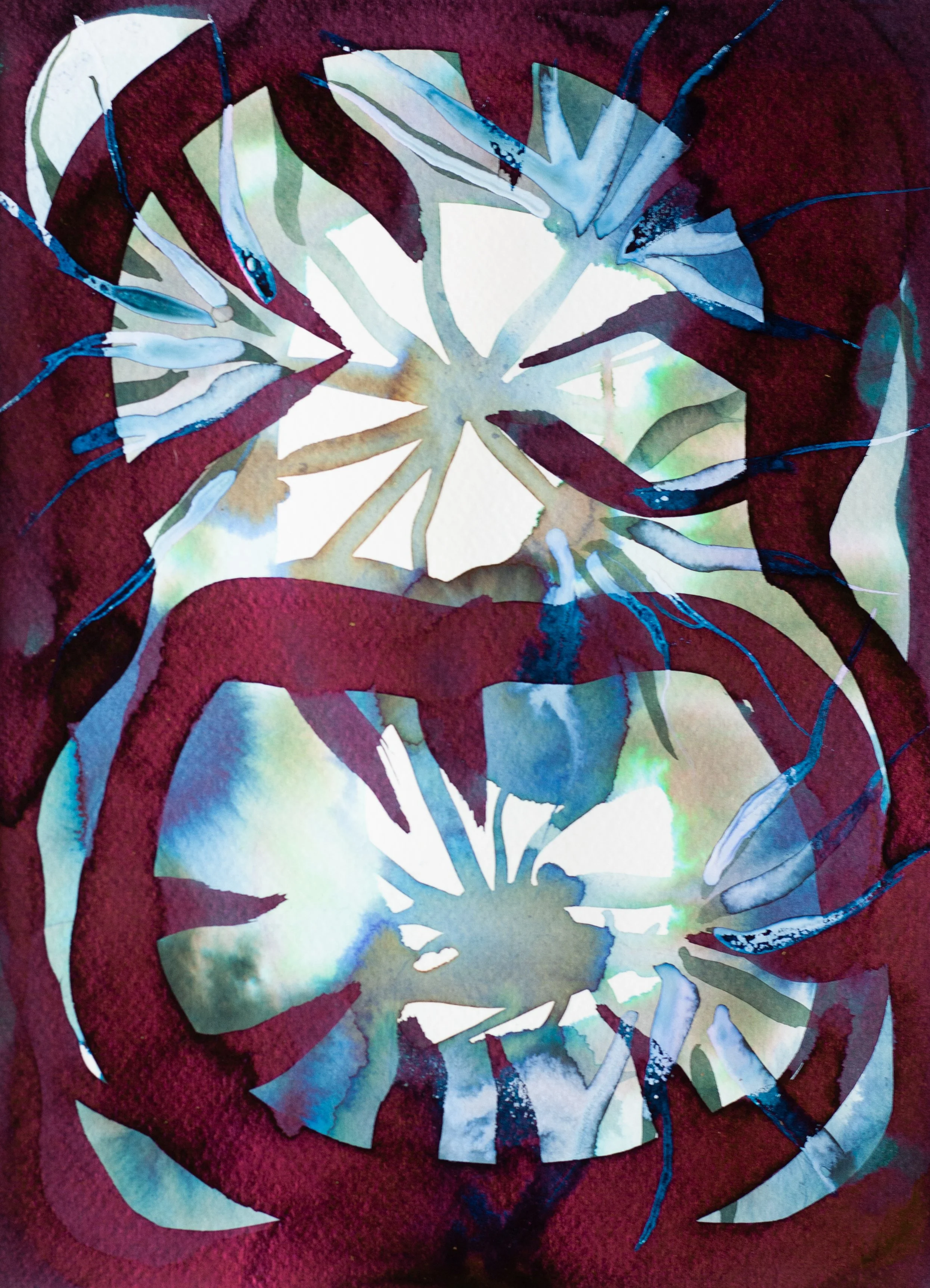Lichen Breath Study 8, 2025. Ink and water on paper. 9x12 inches.