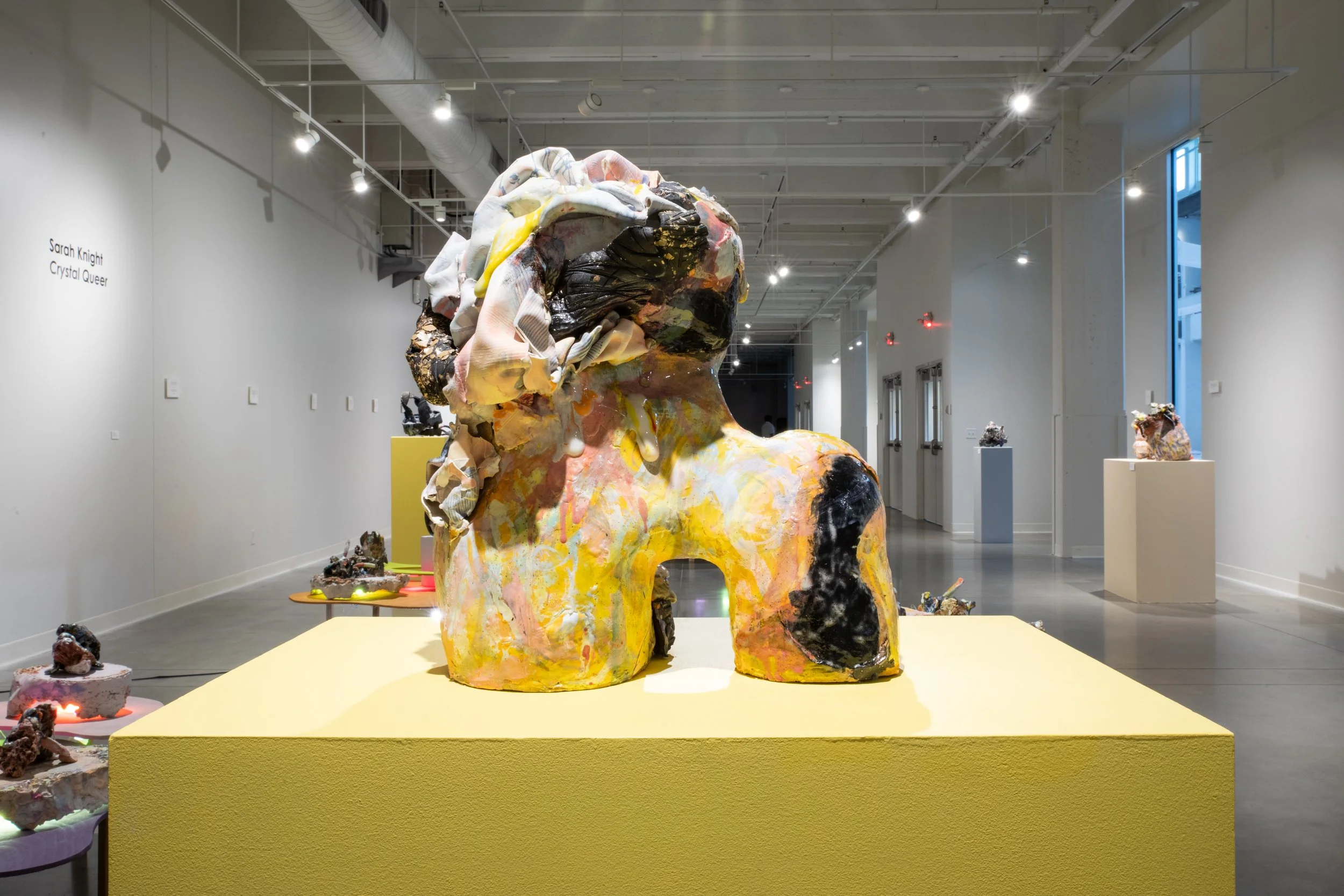 "Duplicity," 2022. Mixed media ceramic, melted stone, glaze, porcelain, steel. Photo credit: Kalaija Mallery.