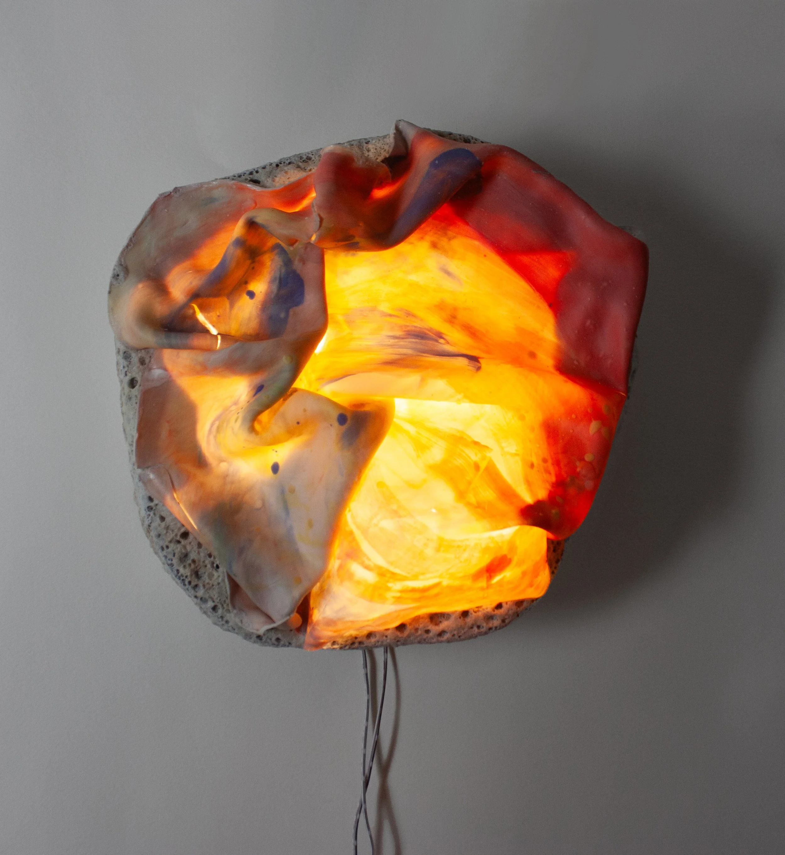 Radiant Aberrance 12, 2025. Translucent porcelain, stoneware, glaze, lighting. 