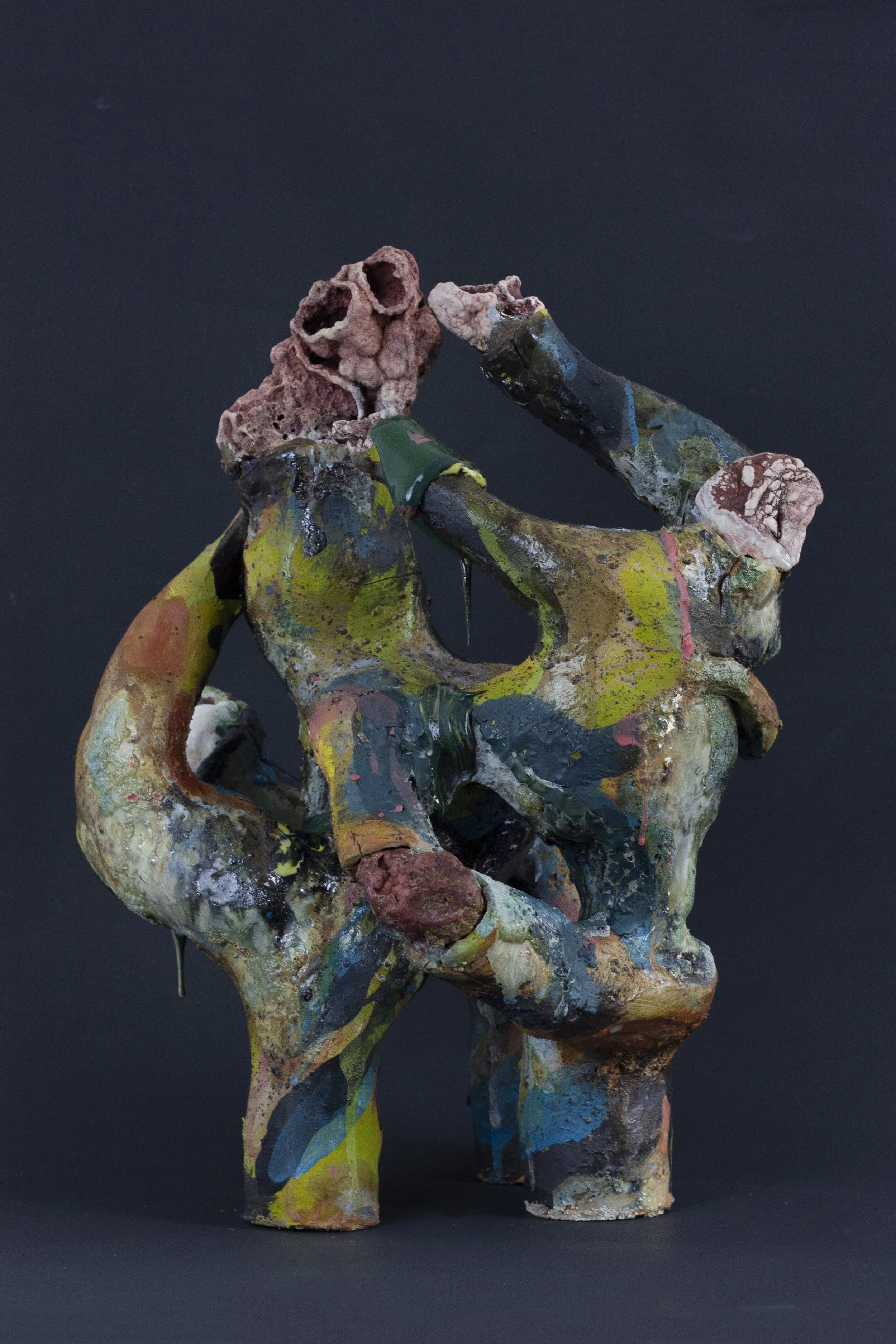“Bald Cypress,” 2024. 22 x 15 x 14 inches. Clay, Huzzah River rocks, Houston foraged clay and gravel, melted stone powder, glazes, slip, underglazes. Fired ^6 oxidation.