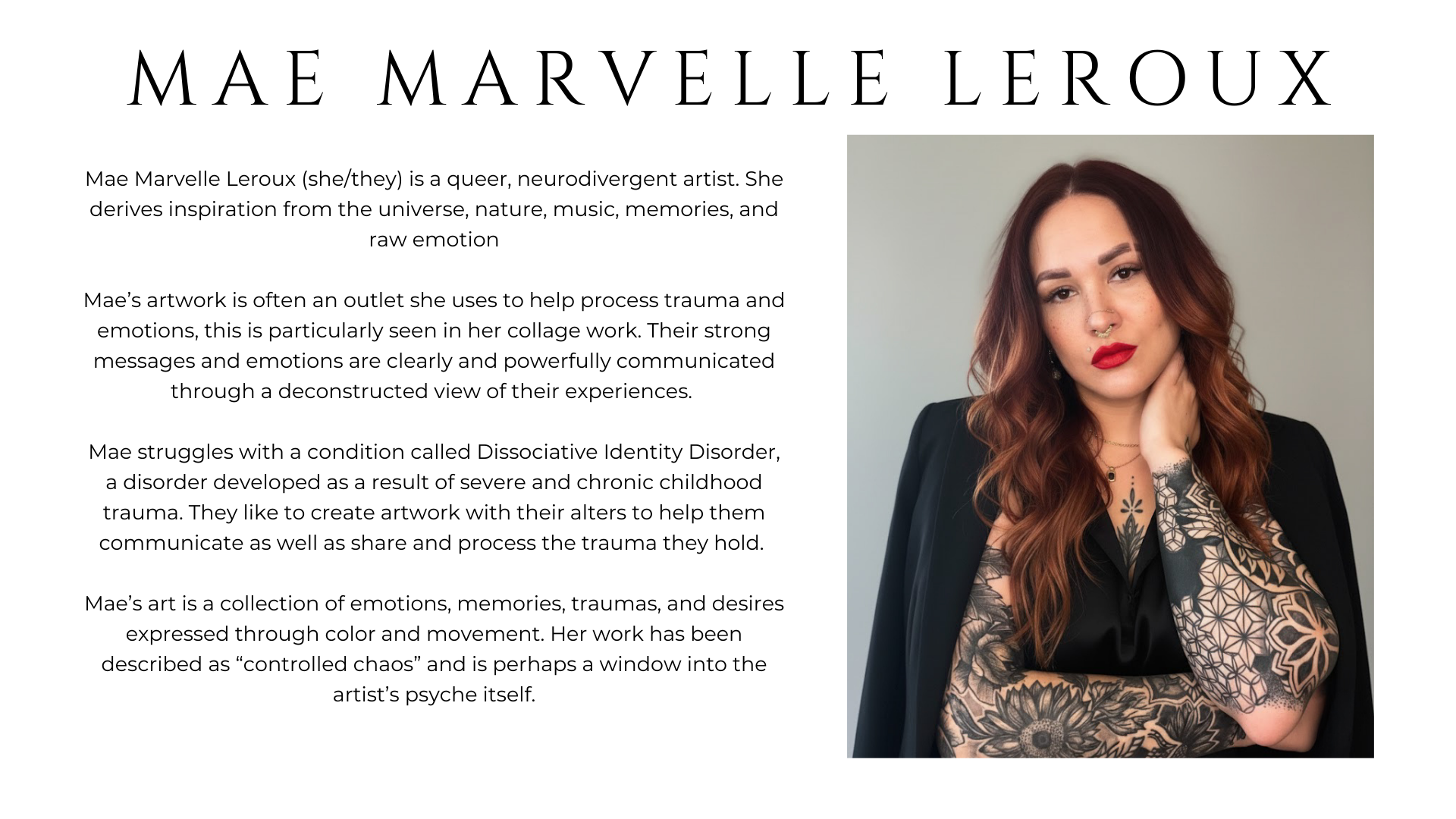 Mae Marvelle Leroux bio A Portrait of DID Dissociative Identity Disorder