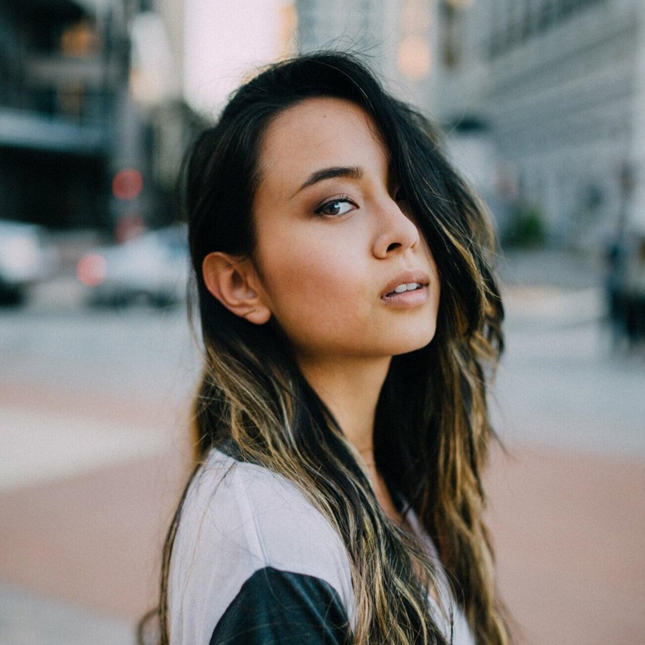  Close-up photo of woman’s face. 