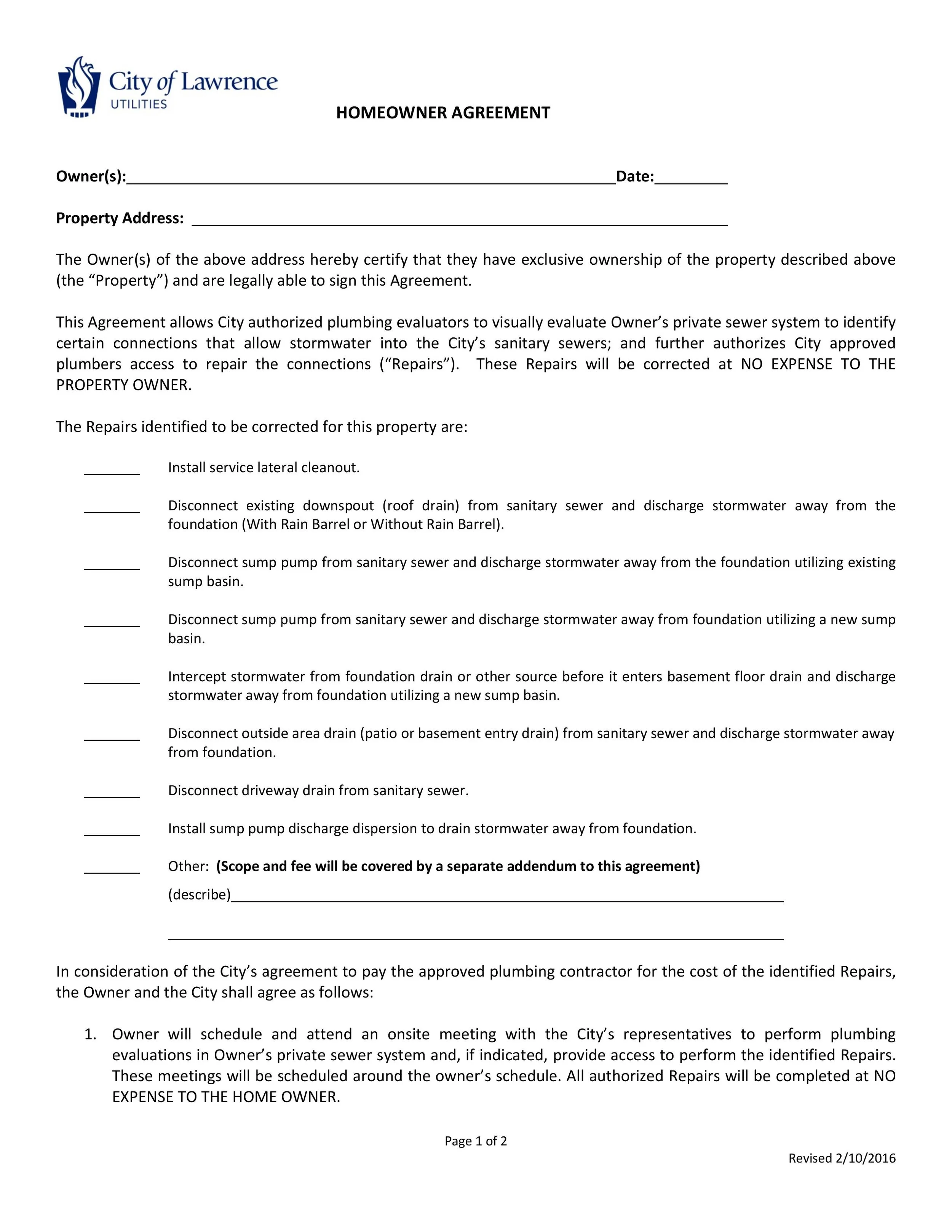 Homeowner Agreement