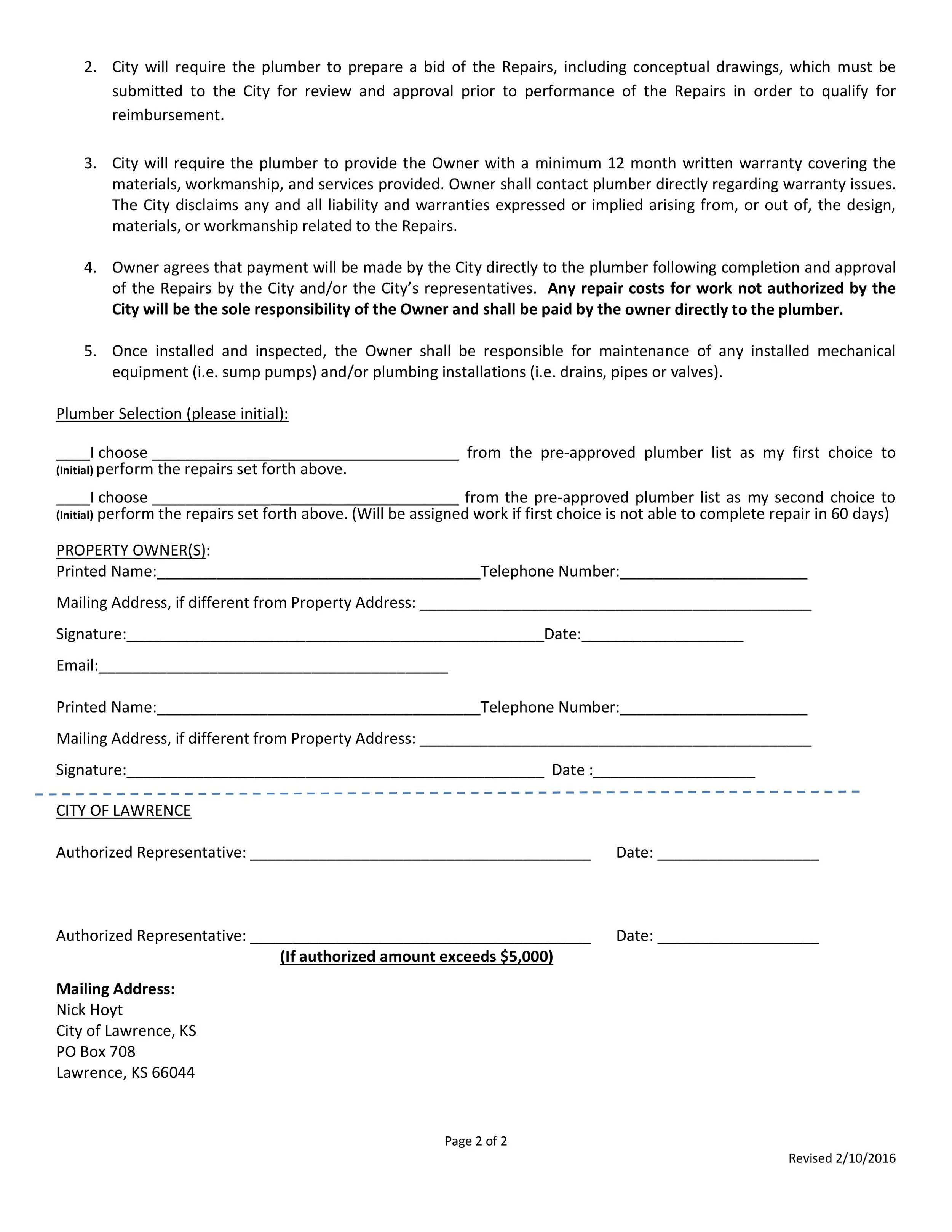 Homeowner Agreement