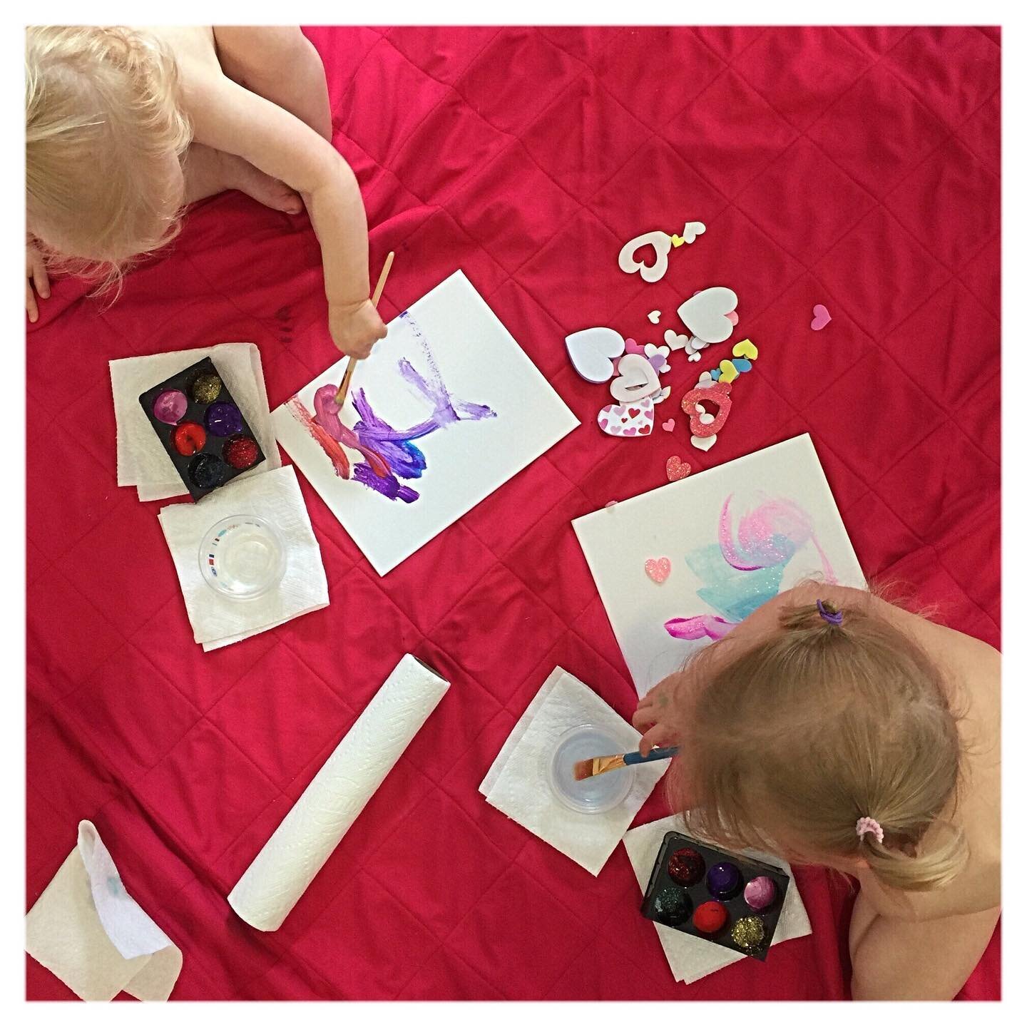 Home gifts from little ones are a great #mothersday #gift. Here are two girls 2.5 &amp; 1.5 years old creating their own piece for their mama.  This was an engaging activity for the #girlies and inexpensive way to say #weloveyou (swipe ➡️ to see more