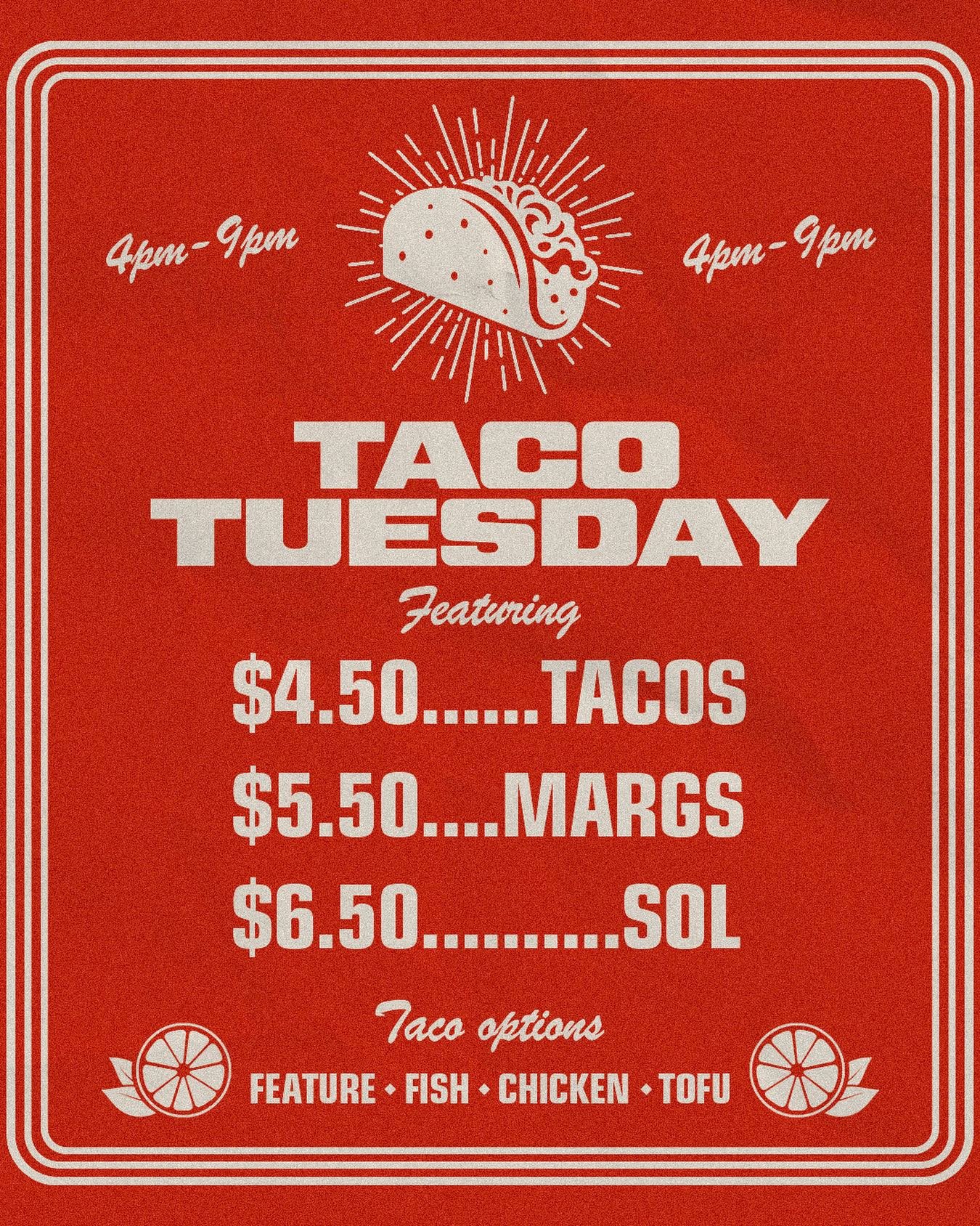 It&rsquo;s national Taco day! Join us for $4.50 tacos, $5.50 Margs &amp; $6.50 Sols. Our doors open at 4pm! 
🌮👌🤤