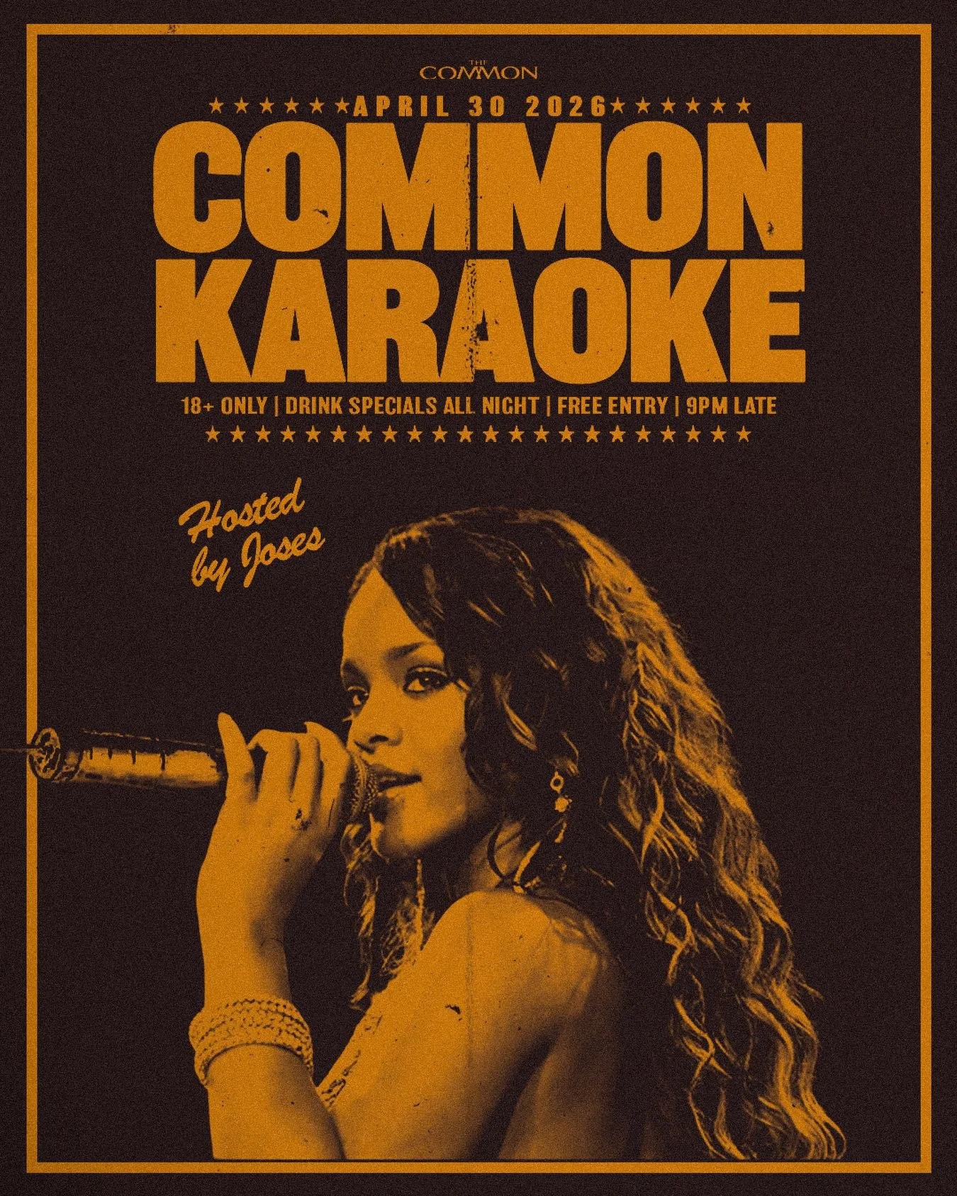 Save the date! Common Karaoke is back on April 30 with your host @joseslovesyou
Free entry &amp; drink specials all night long. 9pm-late. 
🎤🎉🙌