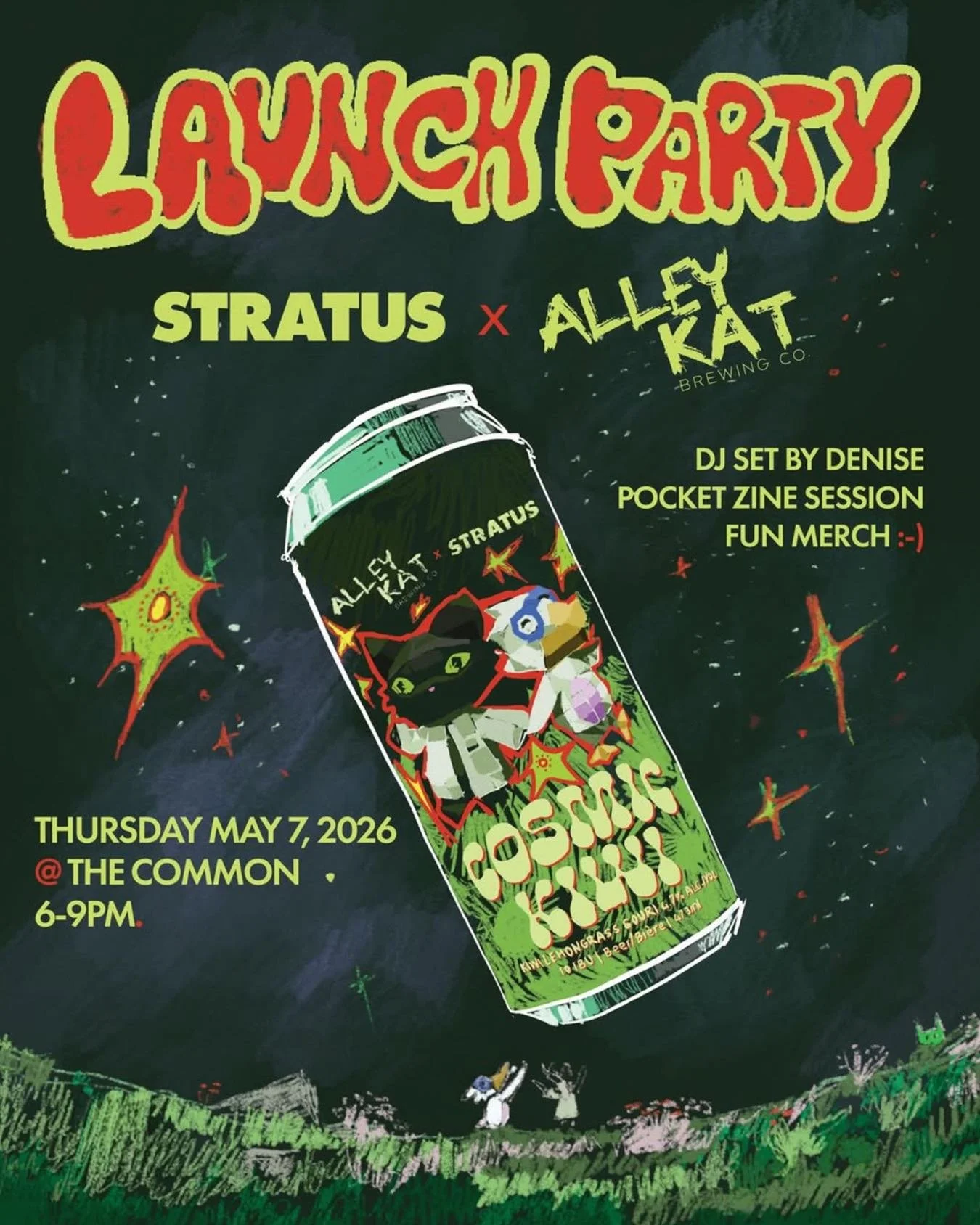 Tonight at the Common @stratusjournal &amp; @alleykatbeer debut their brand new collaboration beer: Cosmic Kiwi Lemongrass Sour, inspired by Hektar&rsquo;s favourite fruit: kiwis and his desire to explore space with his new friend from Alley Kat.

To
