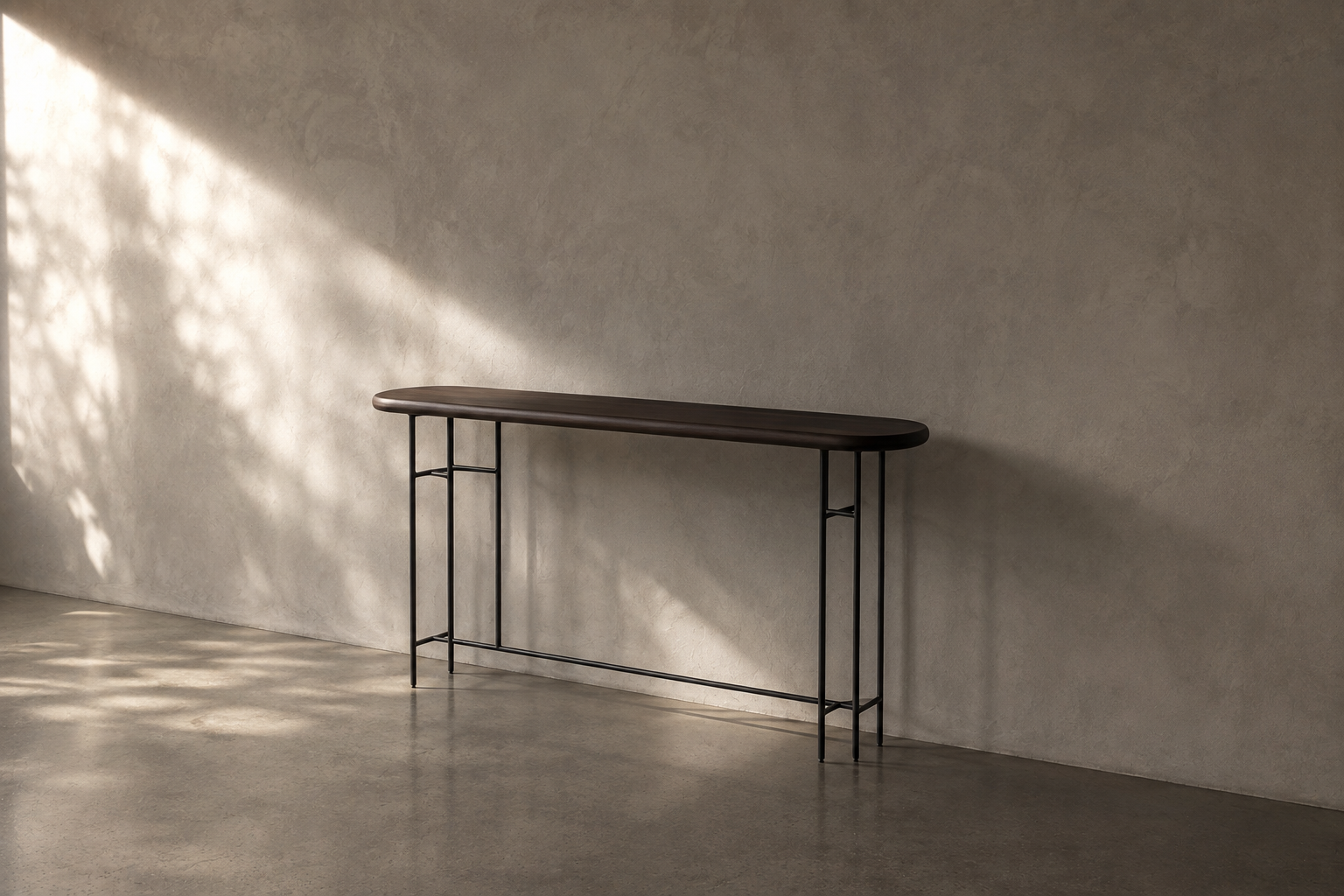 Walnut & Black Waxed Steel Occasional Table  
