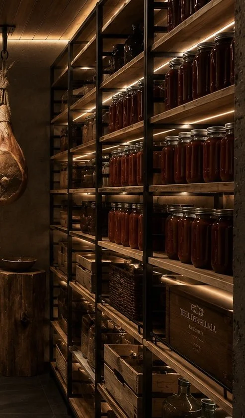 Steel & Wormy Maple Pantry - with Cart