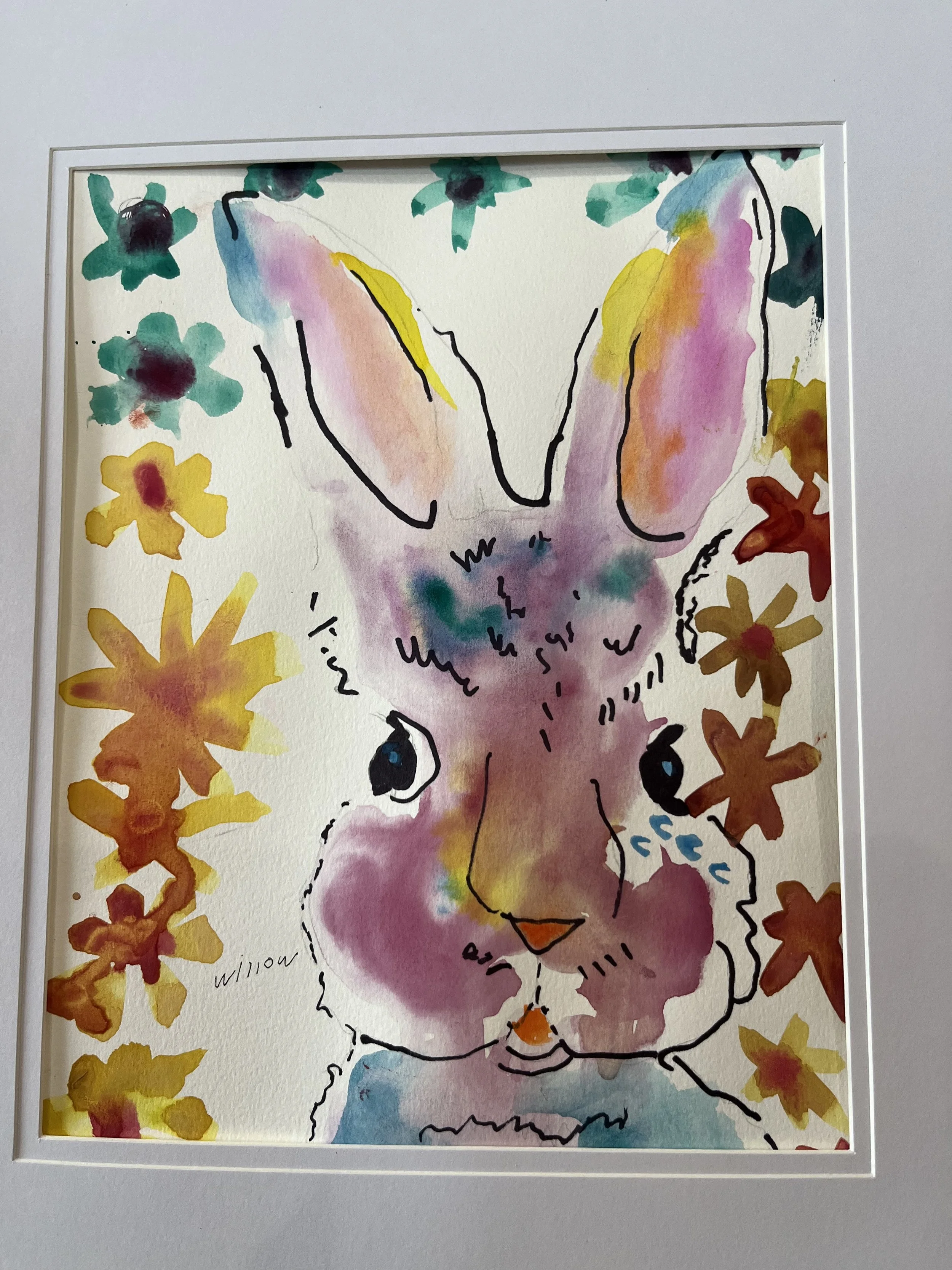 watercolour bunnies in a frame