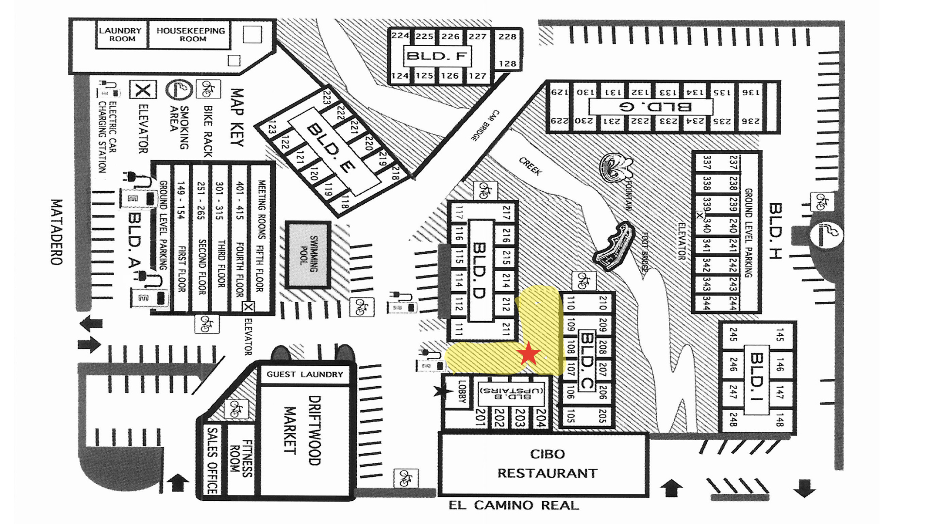 Hotel Map with Lobby Patio Highlighted
