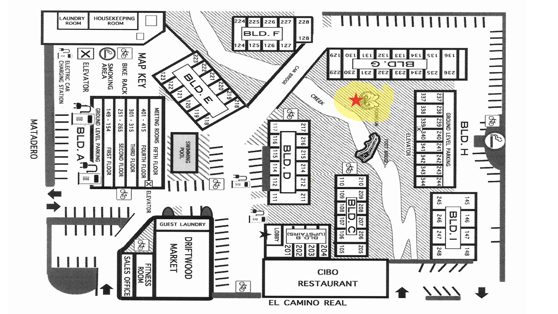 Hotel Map with Fountain Highlighted
