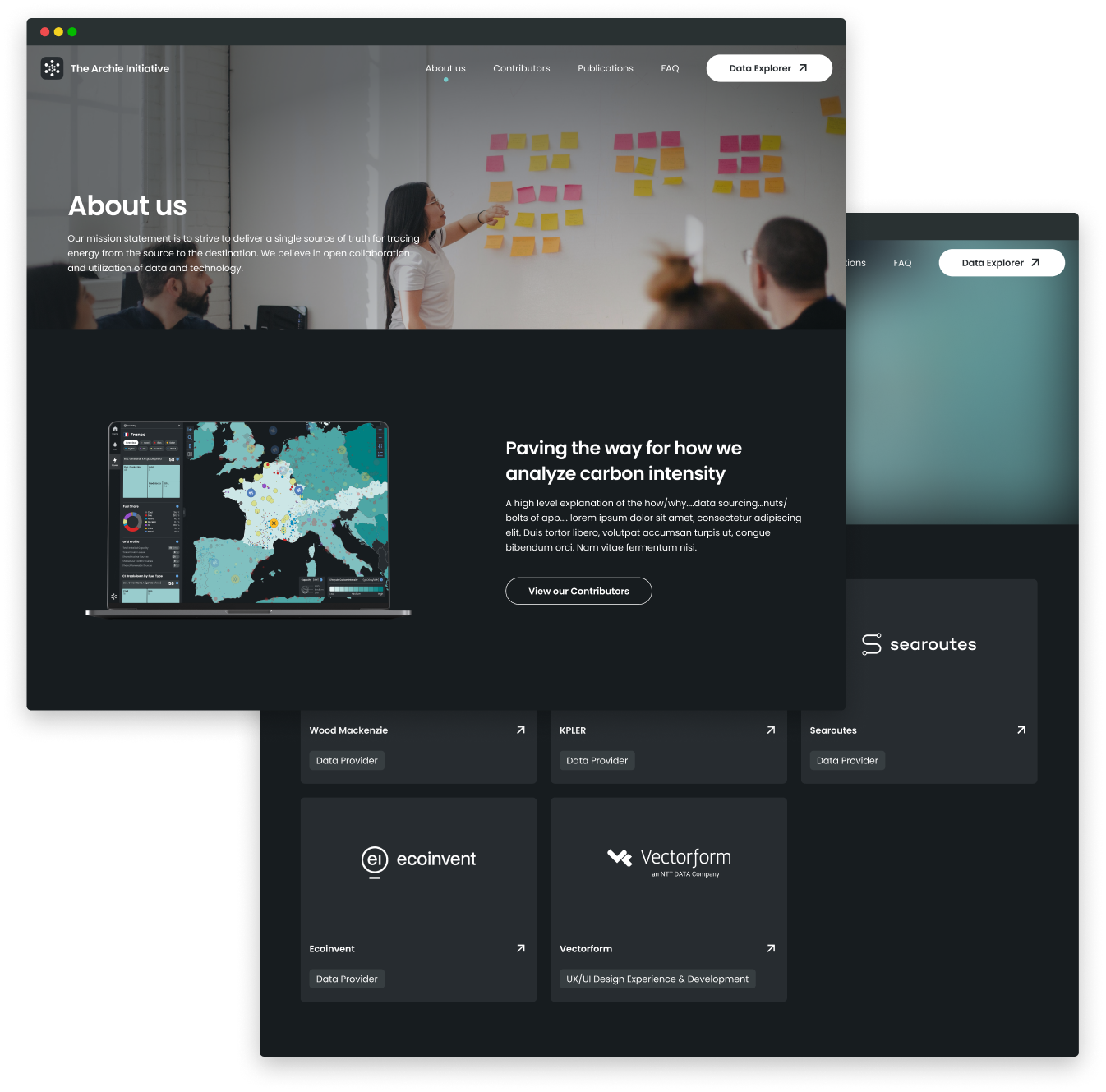 About and Contributors page mockups