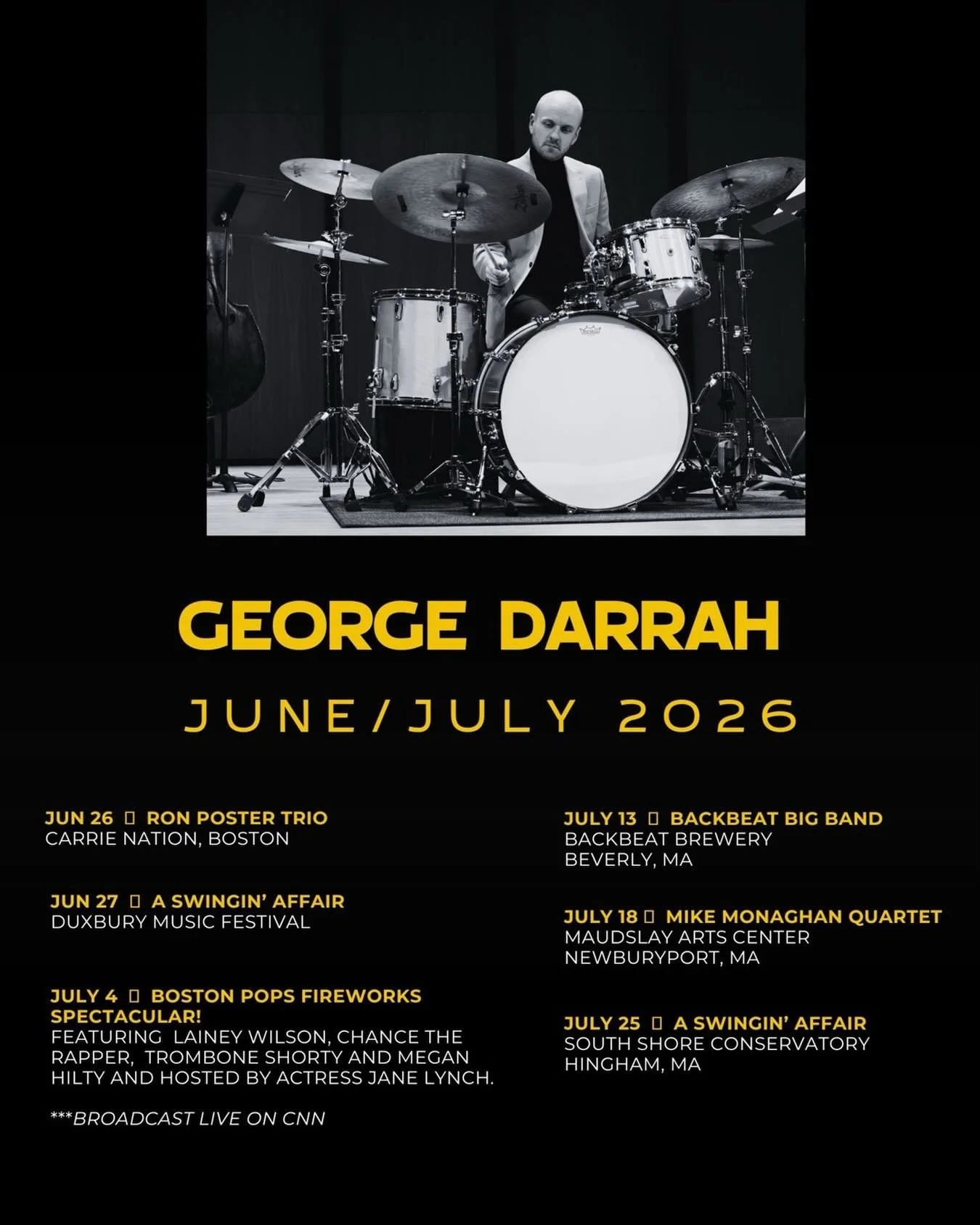 Looking forward to kicking off this summer with some public gigs! ☀️ 🏝️ 🥁 Here&rsquo;s to a great summer for everyone! #summer #music #america250 #drums #jazz