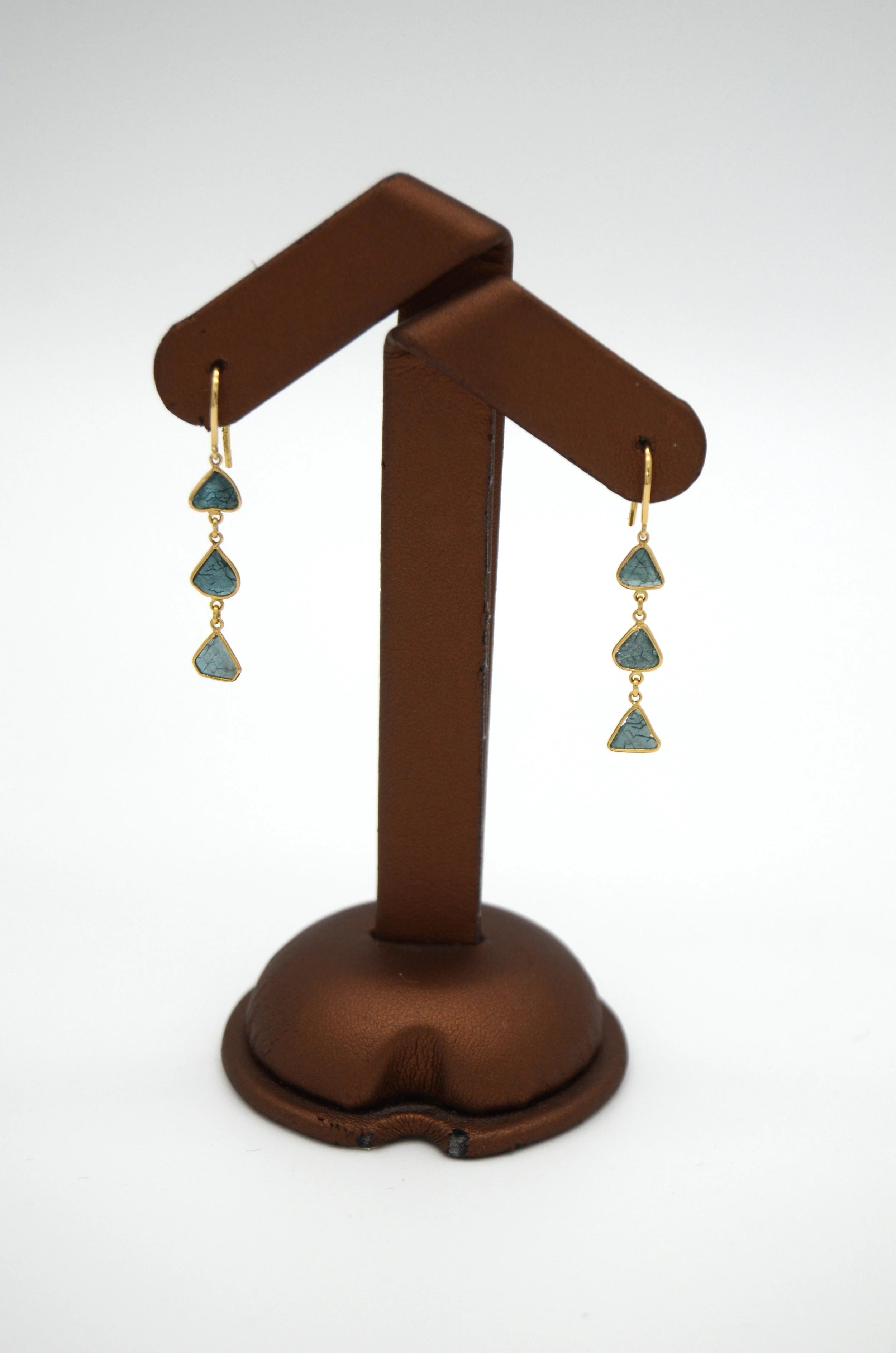 Blue diamond slice earrings in 14K yellow gold