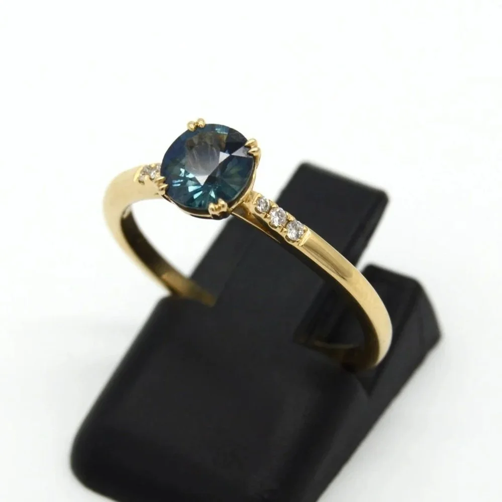 Teal Sapphire and Diamond | 14K Yellow Gold