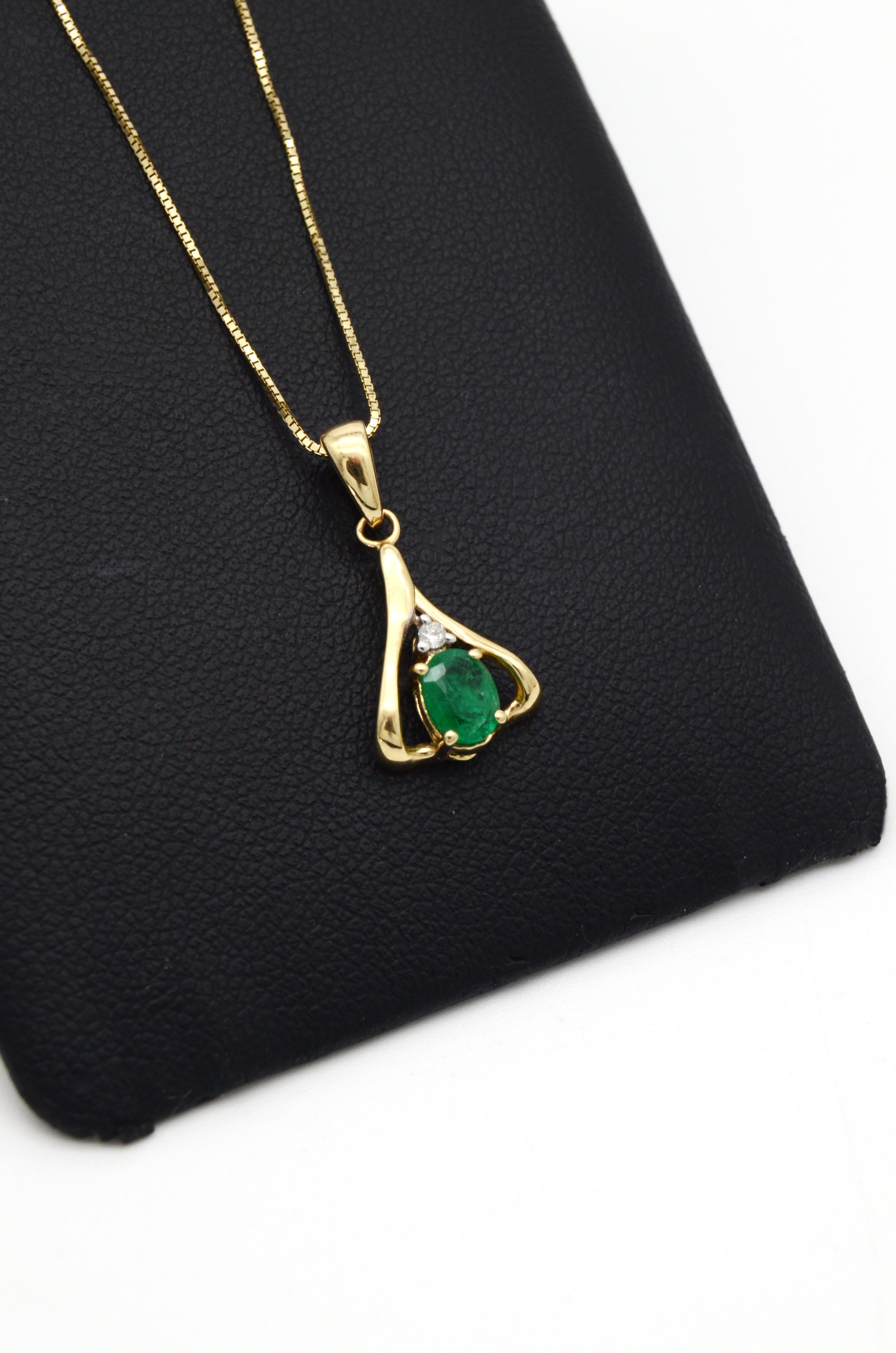 Dark Emerald and Diamond Pendant in 14K Gold