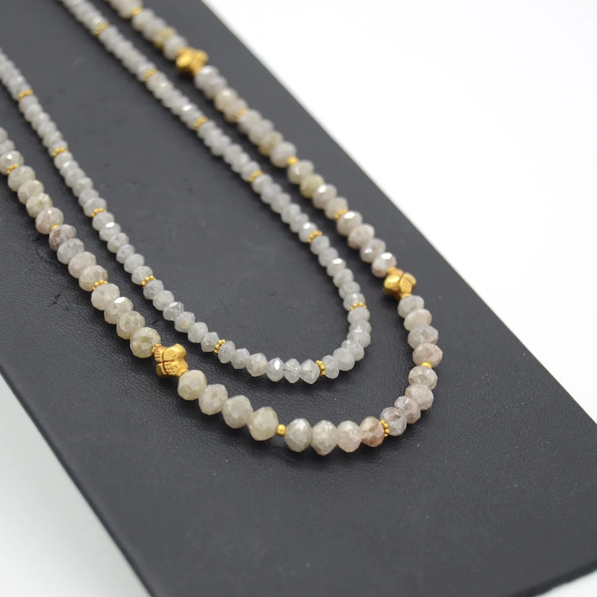 Rough cut diamond necklaces with 18K solid gold beads