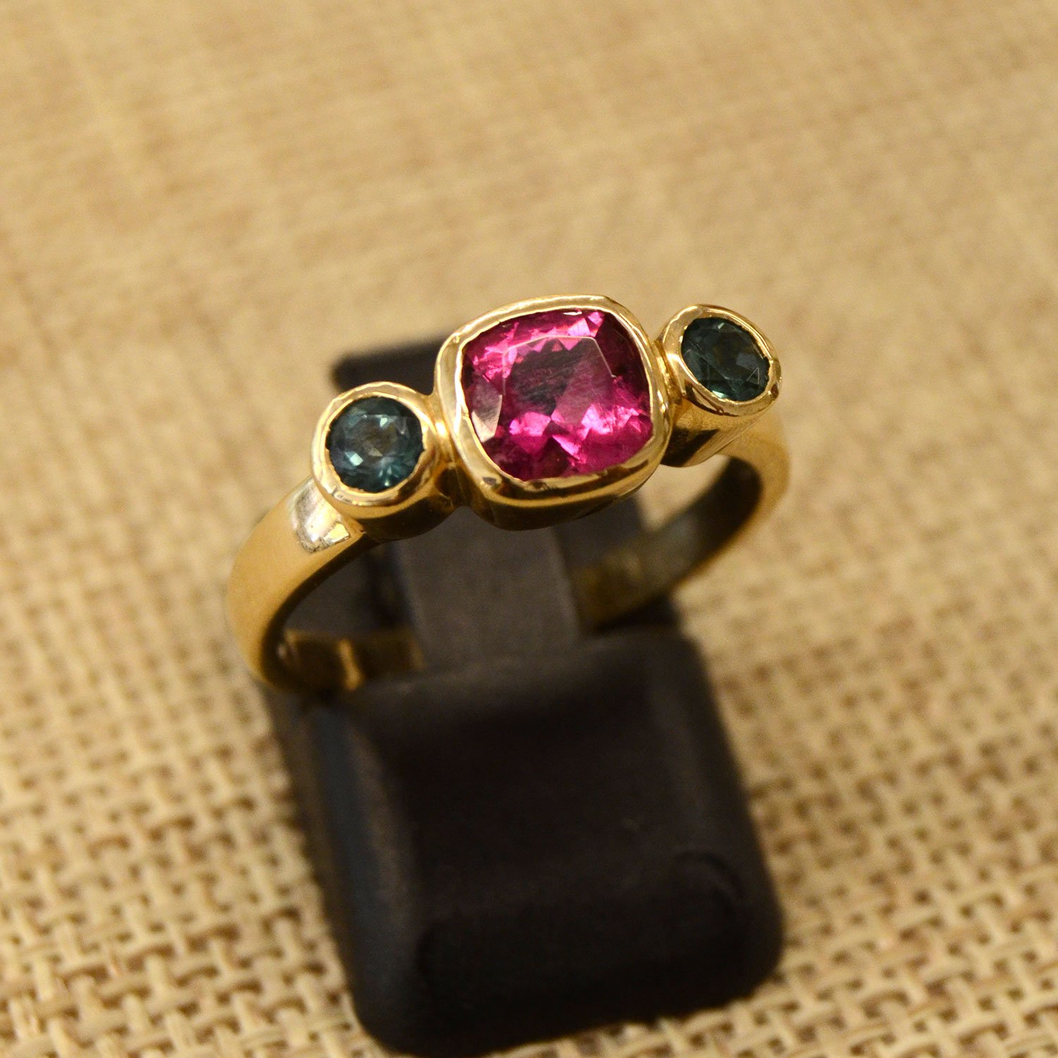 14K Pink & Teal Tourmaline Ring