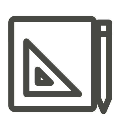 Line icon of a drawing sheet with a set square and a pencil