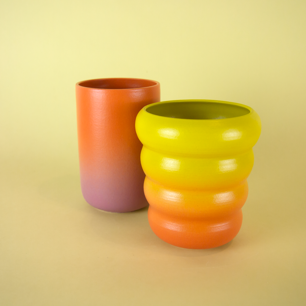 Two different cup designs by the ceramicist Marilyne Blais