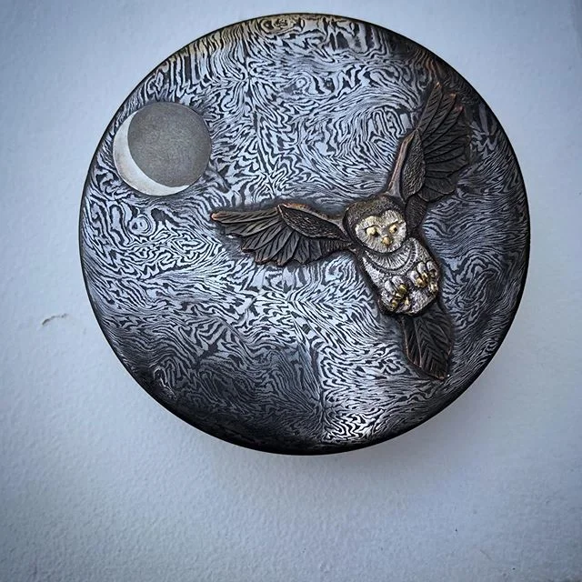 Owl and moon 🌙 incense box. #gosu #shakudo #shibuichi #gin #kin #do