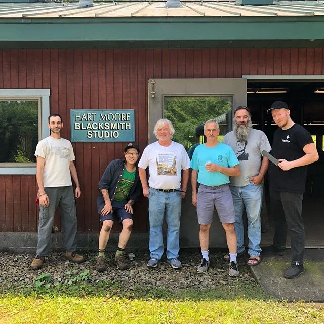 Finished up a workshop @touchstonecenterforcrafts ! Awesome to hang out @bryanshopkins @nashefm @edparrishjr ! Thanks for the help @nathanael_weiss #damascus #oak